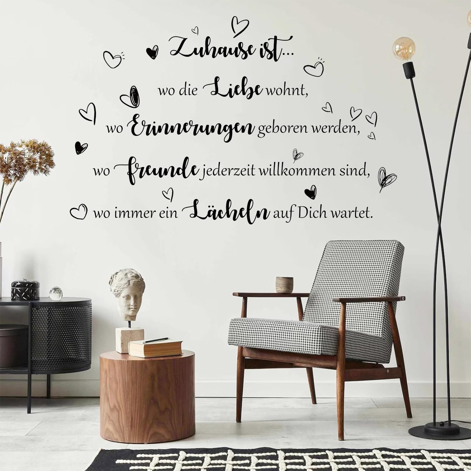 ANHUIB Glücklich Wandtattoo, Inspirierende Schwarze Wandaufkleber, Sprüche Zitate für Wohnzimmer Schlafzimmer Wanddeko, Wandaufkleber mit Text