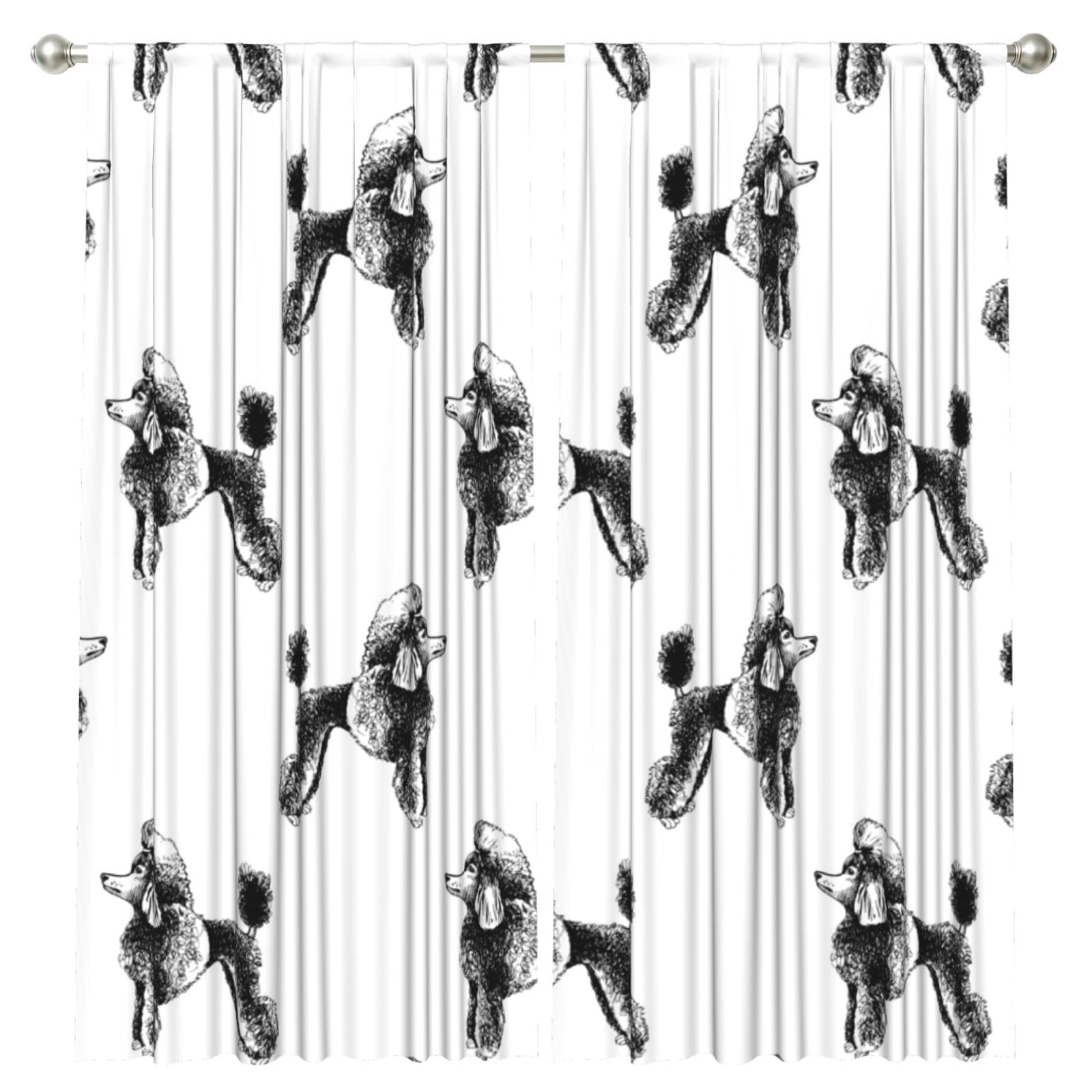 InOmak Hand Drawn Poodles, 2 Panels Window Curtains 52 x 84 Inch Blackout Curtains for Living Room Bedroom