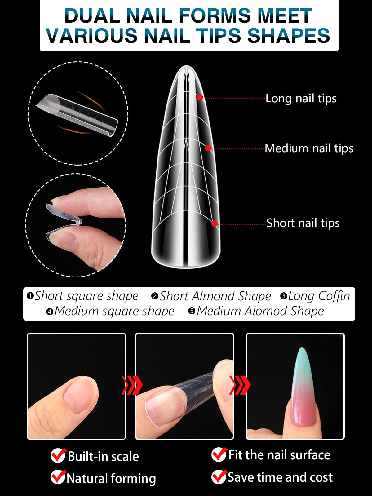 EBANKU Faux Ongles Capsule Ongles Acrylique,120PCS Unghie copertura completa per Unghie in Acrilico Strumenti per Unghie Forme, con 120 Film per Unghie French Manicure(12 stili)