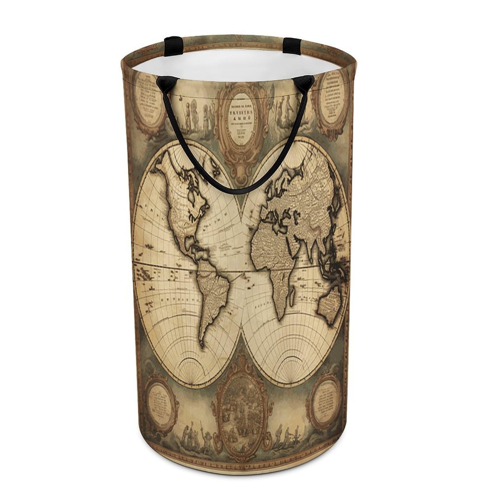 World Map Laundry Hamper Waterproof Polyester Laundry Baskets Collapsible Dirty Clothes Storage Basket Clothes Hampers with Sturdy Handles for Travel Bedroom