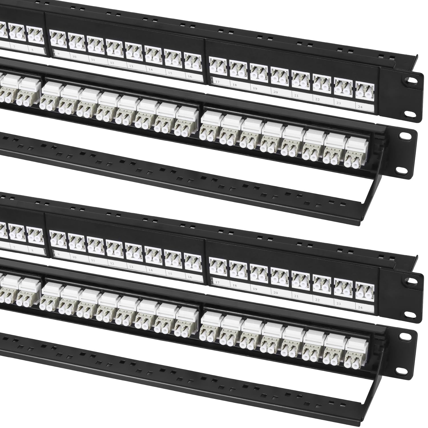 Lot de 4 panneaux de brassage en fibre à montage en rack 1U avec 24 coupleurs de fibre multimode LC-OM1/OM2 Jack Keystone Jack Modulaire (vis de rack incluses)