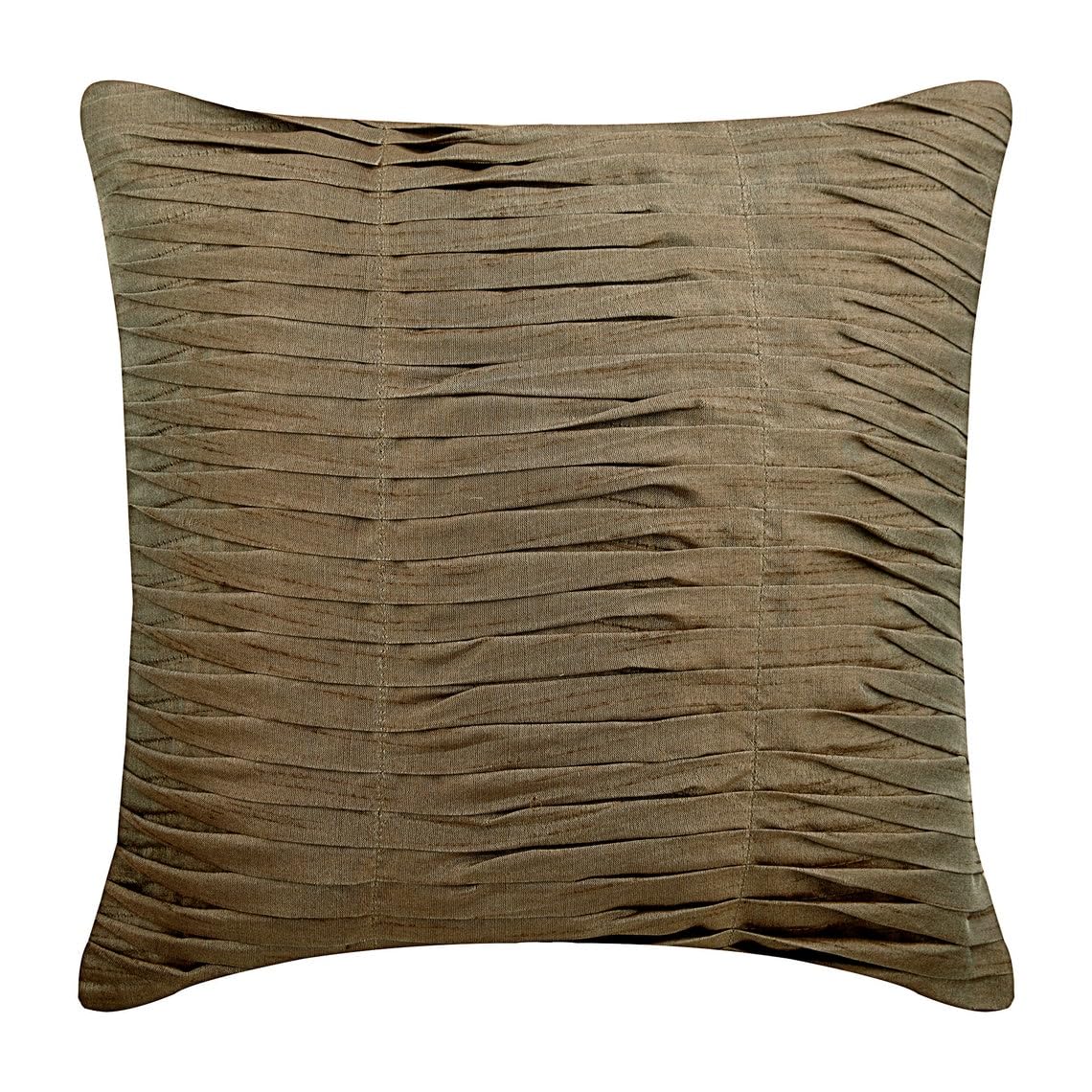 The HomeCentric Pack of 2, 55x55 cm (22x22 inch) Cushion Cover, Brown Accent Cushion, Textured Pintucks Solid Color, Art Silk Cushion Cases, Modern Cushion Cover - Champagne Brown Waves โ image 1