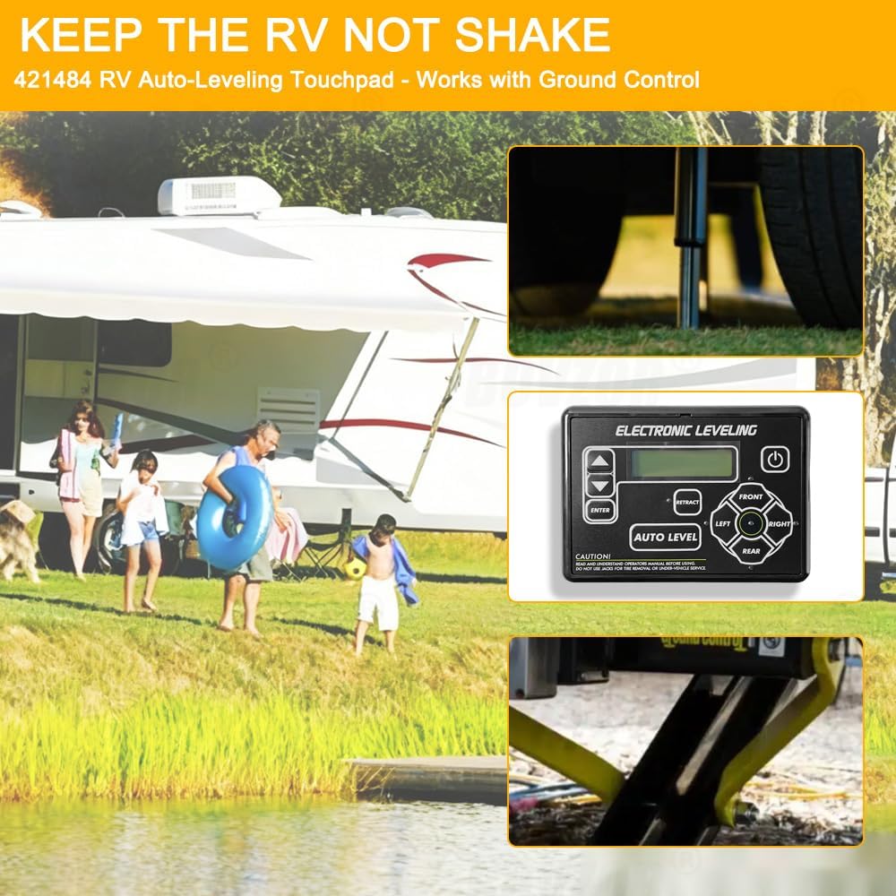 421484 RV Auto Leveling Touchpad Control Panel Replacement - OEM# 421484 Equivalent, Compatible with 5th Wheel & Travel Trailer Electronic Leveling Systems, IP67 Waterproof