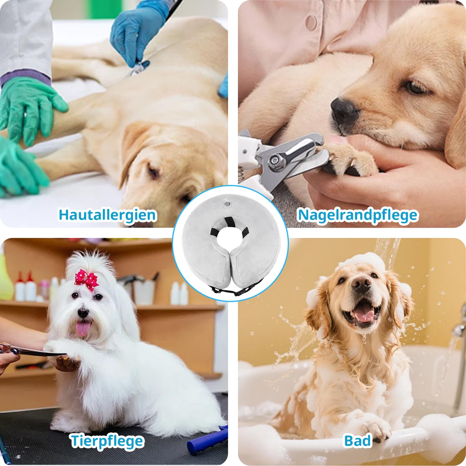 Aufblasbare Halskrause für Hunde mit 1 Luftpumpe, Graue Halskrause Hund, Weicher Hundekragen Leckschutz Für Hunde Kitten, LeckSchutz Hund Für Halsumfang 25-36 cm