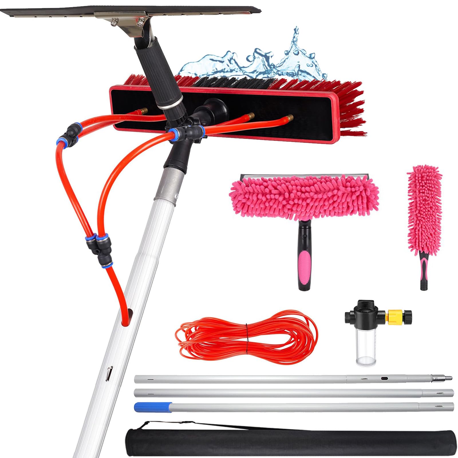 detergente Pannelli fotovoltaici Detergente per Pannelli solari, Spazzola per la Pulizia ad Alta Quota da 3 a 20 m, Kit di Pulizia con Asta ad Acqua, tergivetro Multifunzionale per finestre,