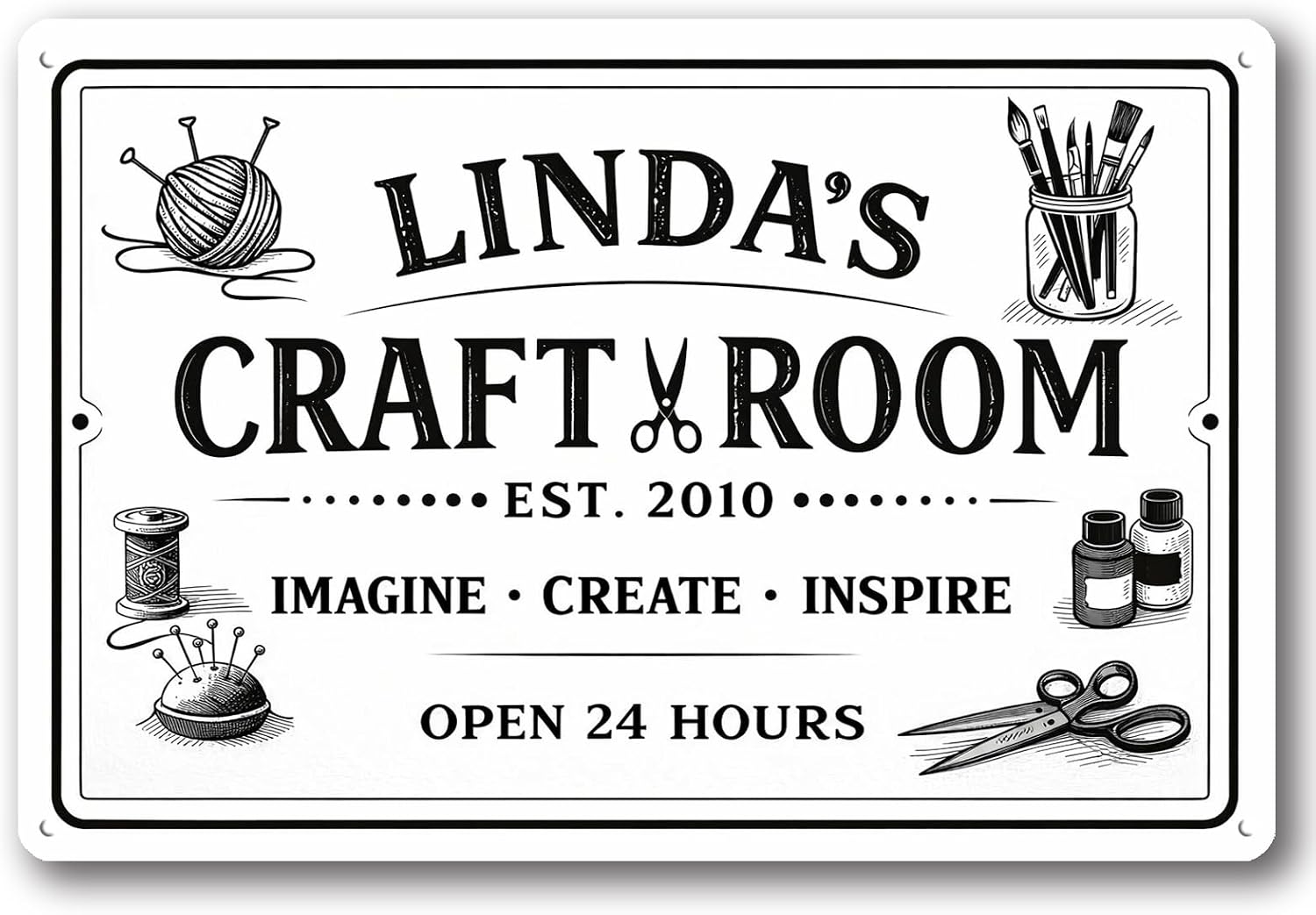 Custom Name Sign Personalized Rustic Craft Room Chalkboard Look Metal Room Sign