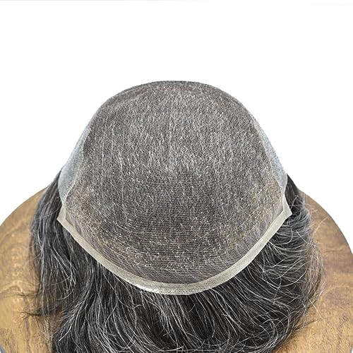 Miniatura 4 de Cabello humano real suave encaje suizo tupé  postizo para hombre 7x9 densidad de luz media #1B30 1B negro apagado + 30% gris