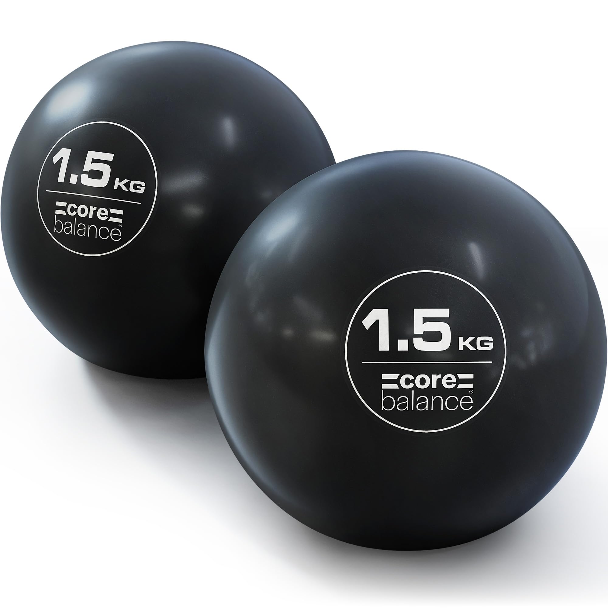 Core Balance Weighted Toning Balls, 2 x 1.5kg Soft Hand Held Pilates Yoga Exercise Fitness Rehab Recovery Balls, Sand Filled, Smooth Touch PVC Shell for Firm & Comfy Grip (Pair of 1.5kg Balls)