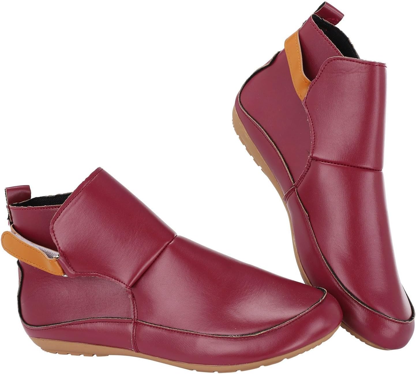 High Heel Women's Vintage Leather Boots Flat Shoes Winter Boots Round Toe Red Size 6