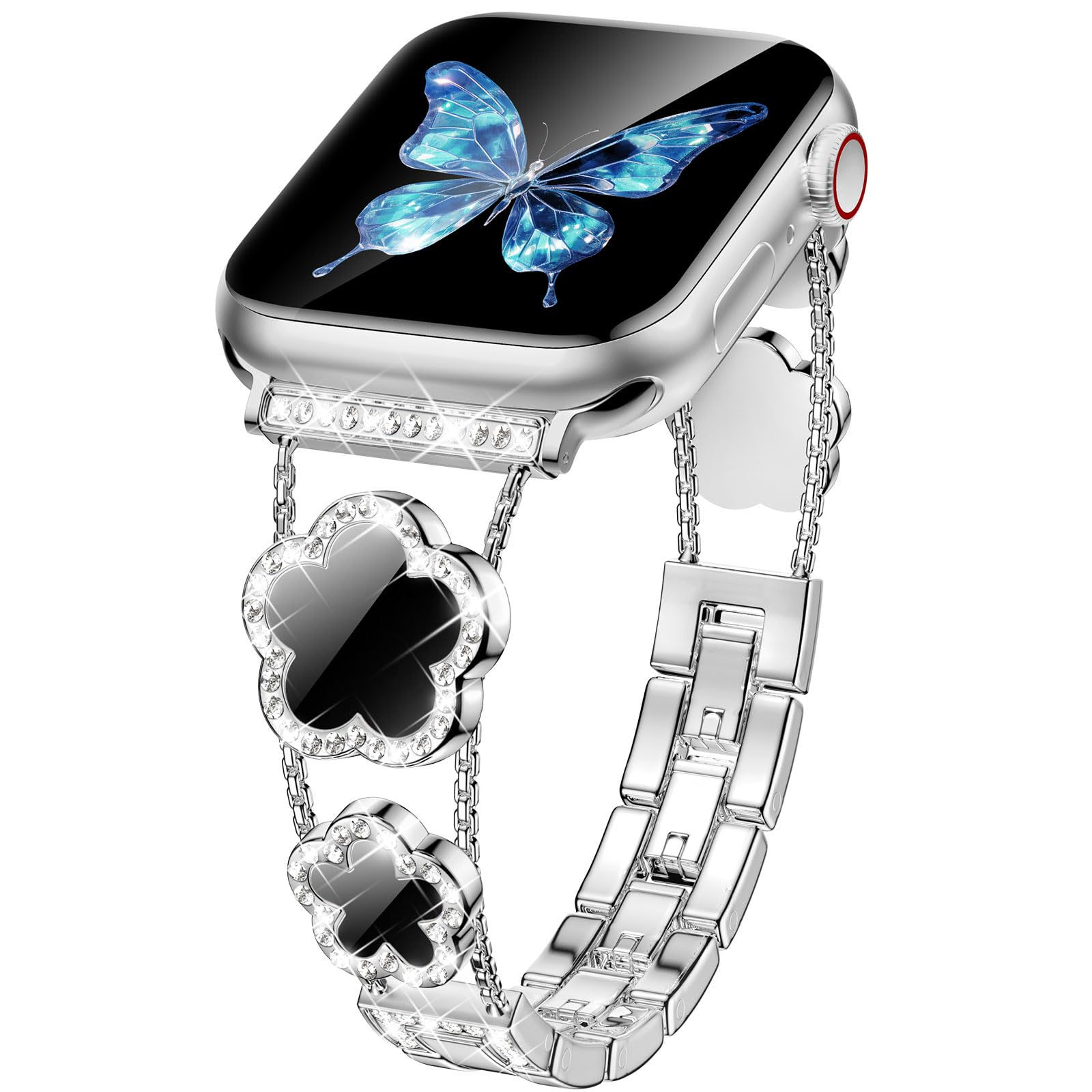 XYF Compatible for Apple Watch Band 46mm 40mm 41mm 38mm 42mm 44mm 45mm 49mm for Women, Sparkle Bracelet Lucky Clover Bling Bands for iWatch Series 10 9 8 7 6 5 4 3 SE Ultra 2 1