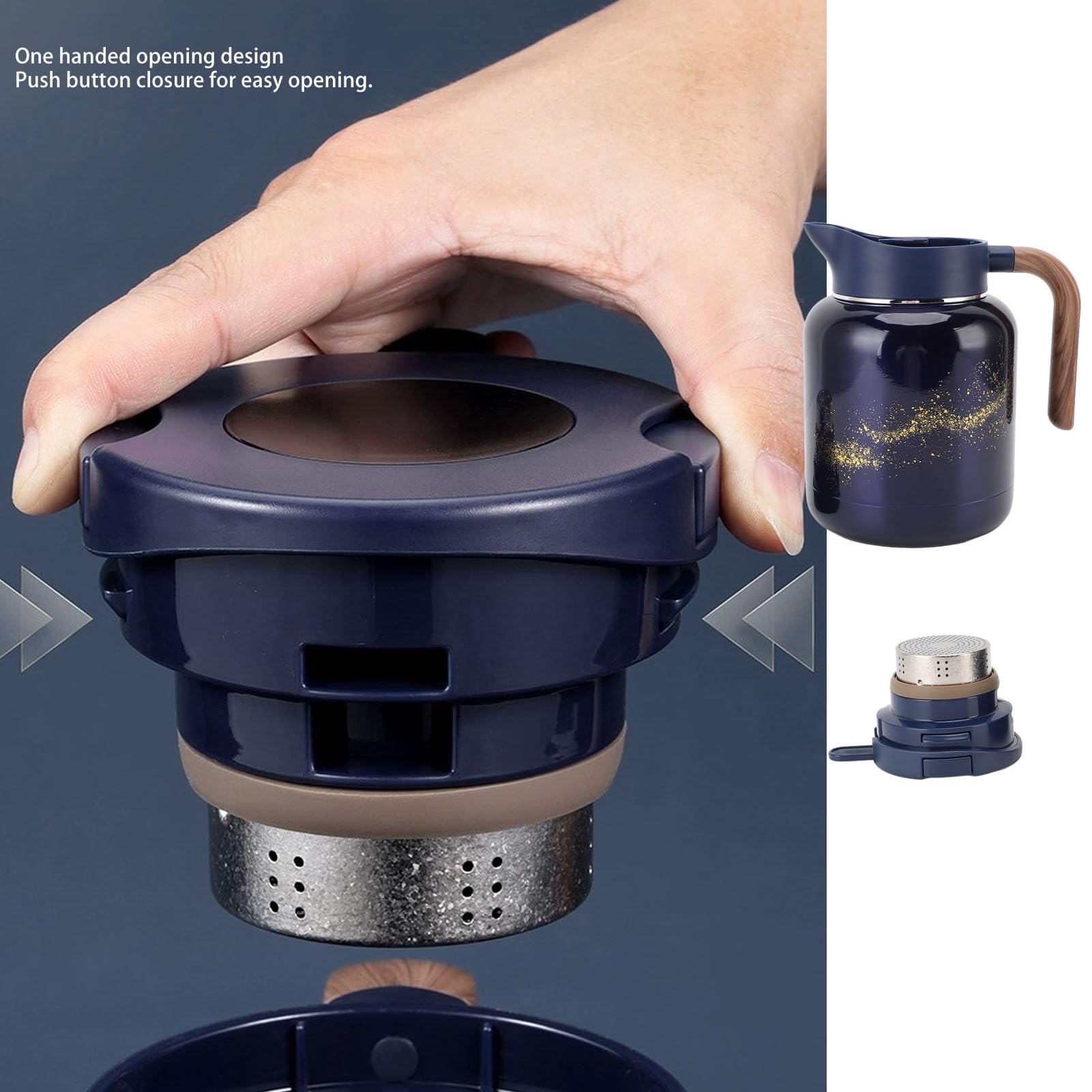 Jarra Térmica para Café, 1300ml Acero Inoxidable Ti Aleación Tetera Aislada con Pantalla Digital para Bebidas Frías y Calientes