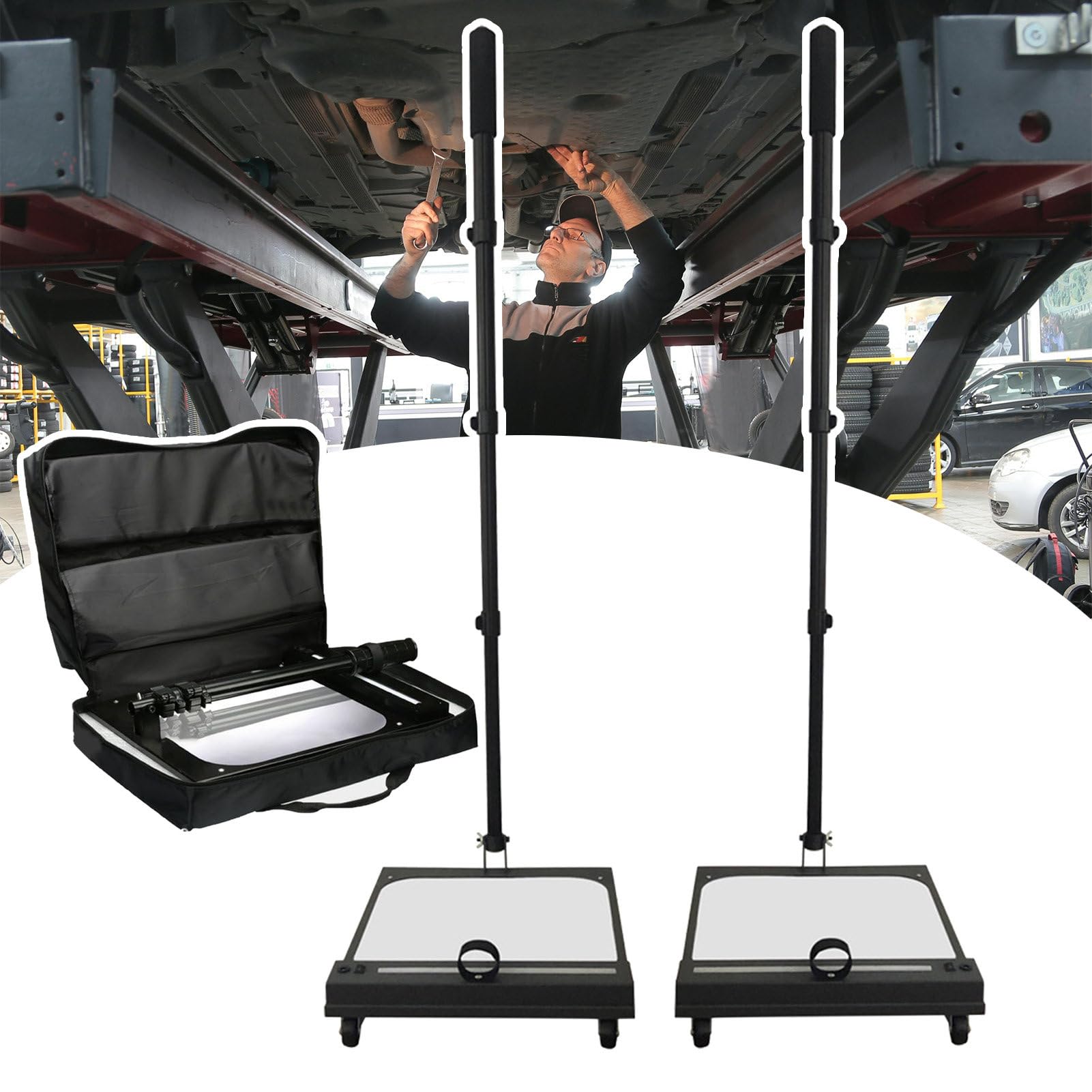 2 quadratische Inspektionsspiegel aus Acryl für die Fahrzeugreparatur, Griff für die Unterbodenkontrolle mit 50–110 cm einziehbarer Zugstange, Licht, einstellbarer Winkel und Vergrößerung, zur Inspe