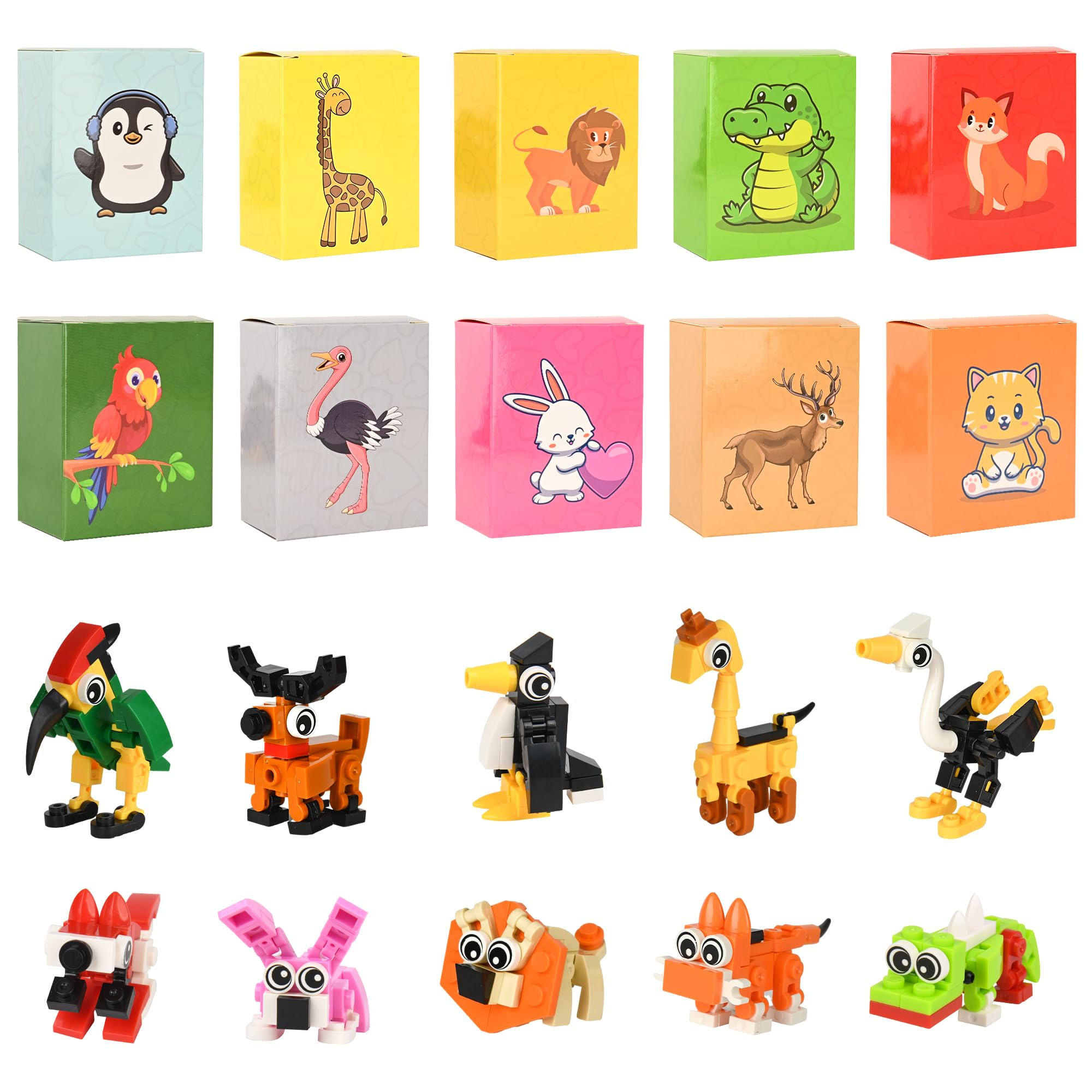 Building Blocks Party Favors for Kids, Mini Animals Building Block Sets for Classroom Prizes Birthday Goodie Bag Fillers Valentines Easter Gifts for Kids Boys Girls 4+ Year (with box, pack, 10)