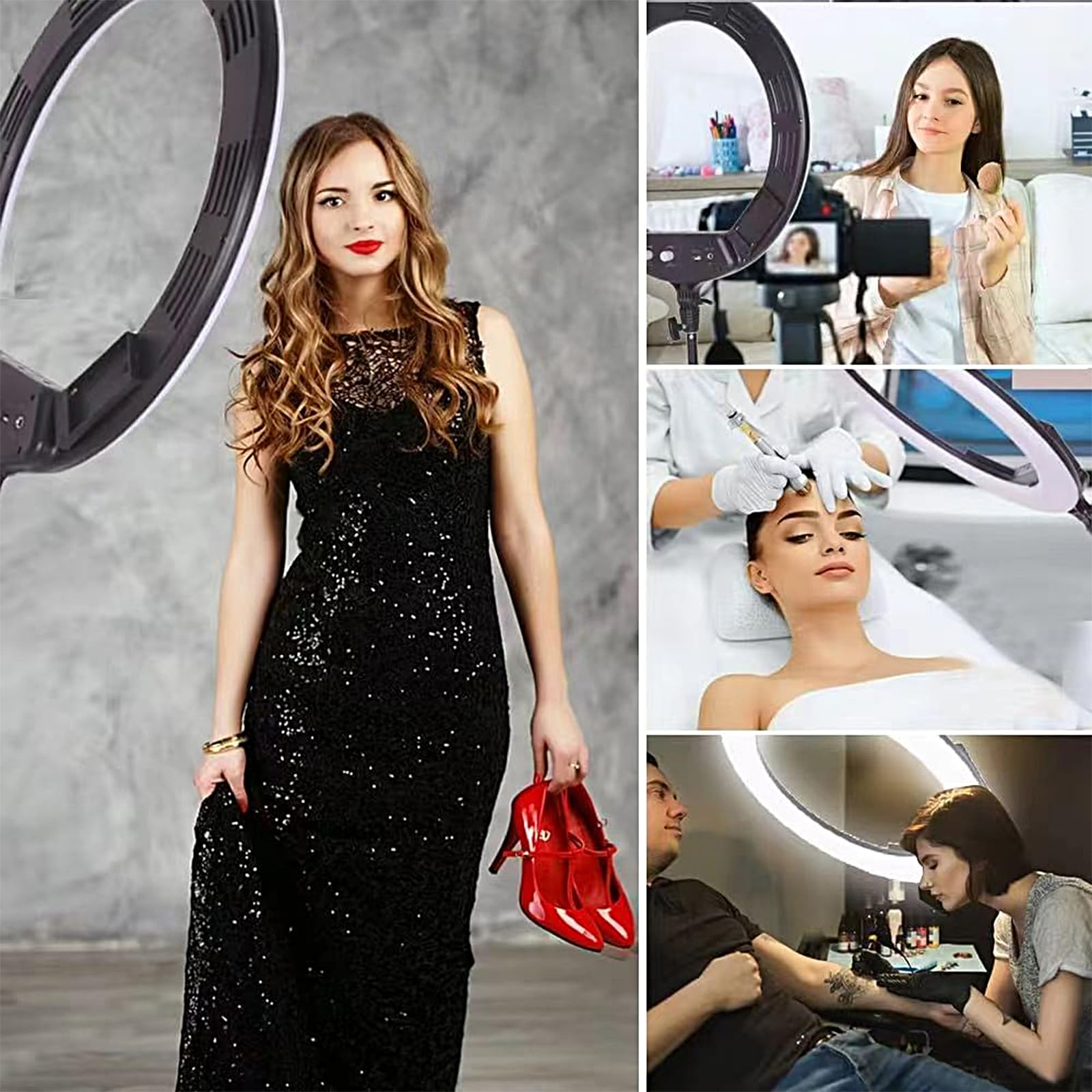 Luce ad Anello -18 Pollici 38 W 3200-5600 K Bicolore Dimmerabile LED Kit di Illuminazione per Fotografia di Bellezza Youtube TikTok, Trucco, Selfie, Ritratto, Tatuaggio, Sopracciglia,Luce video