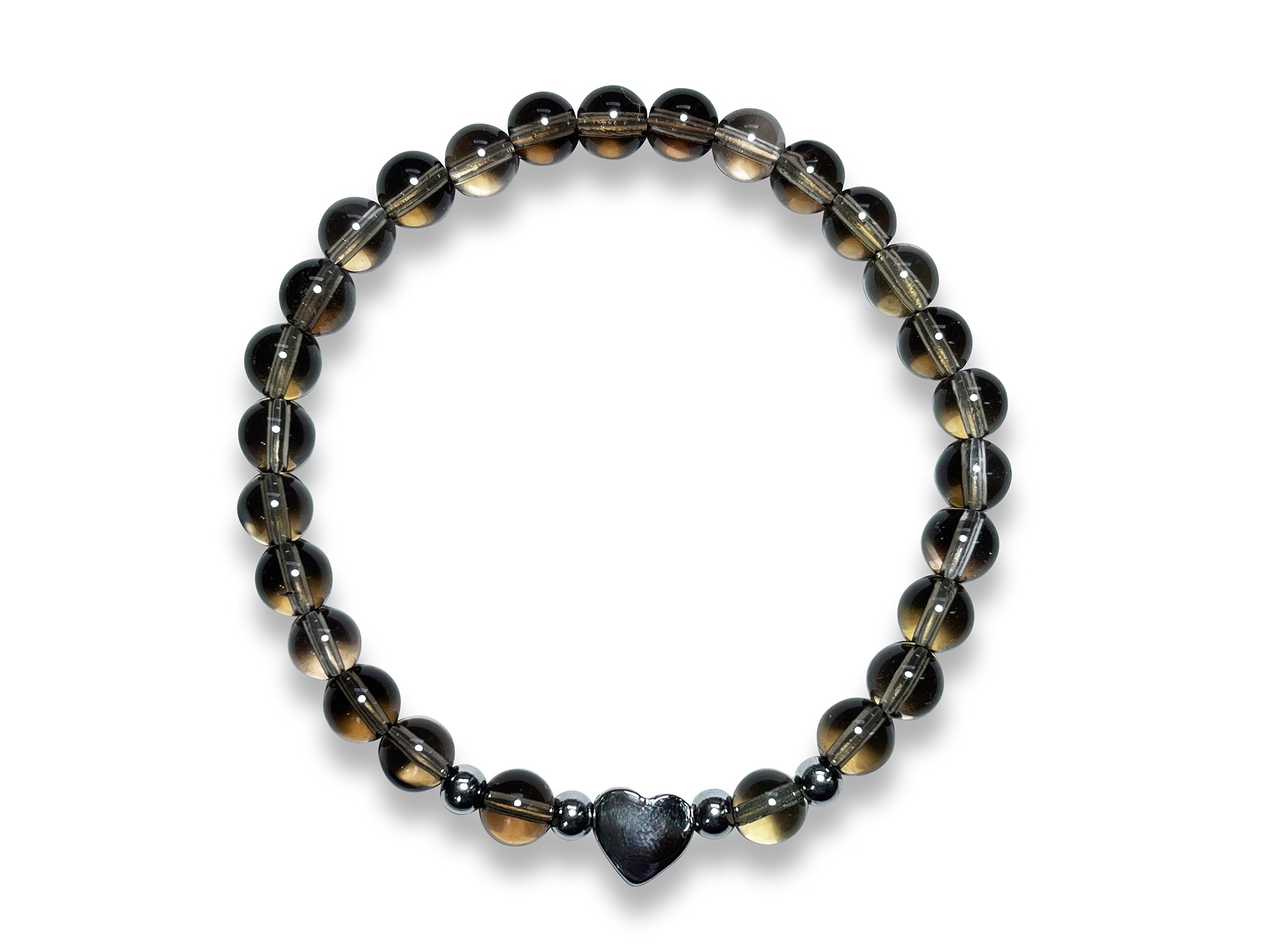 Rauchquarz Armband Perlen echt 6mm Herz Edelstahl Silber Gold Roségold oder Ionisiert - Handmade Perlenarmband Kraft Lebensfreude positive Gedanken - Spiritueller Schmuck Damen Mädchen