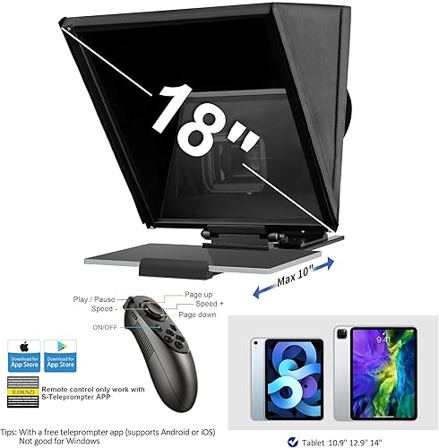 Miniatura 3 de ILOKNZI Teleprompter grande de 18 pulgadas gran angular Plus para tableta de bisagra de 15.6 pulgadas 360 con soportes ajustables lente de cámara