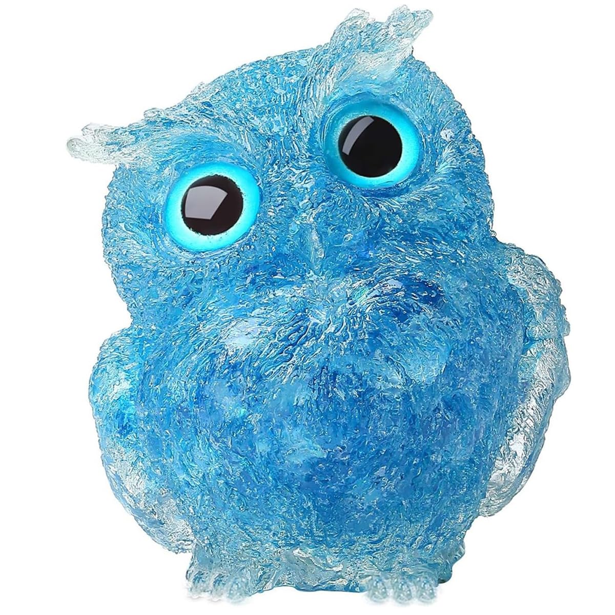 Aquamarine 2.4'' Crystal Owl Figurine Ornaments Decorative Resin Owl Statue Pocket Sculpture for Home Office Desk Shelf Micro Landscape Reiki Energy Good Luck Gifts for Women Men