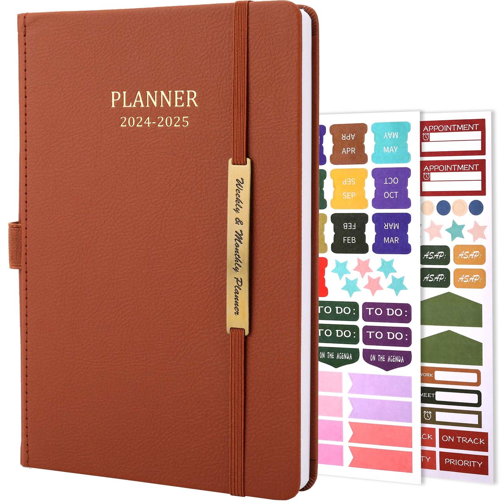 Photo 1 of Cheericome Planner 2024-2025, Month Weekly Planner Run January 2024 to June 2025, 2024-2025 Planner with Pen Loop, Elastic Bond and Back Pocket, 18 Months Planner,Brown Monthly Planners 2024-2025