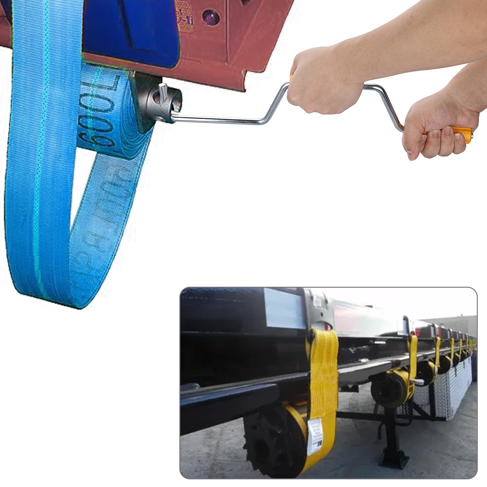 Sumnacon Strap Winder, 18 Inch Stainless Steel Hand Roller for Truck Trailer Straps, Portable Flatbed Winch Winder, Yellow