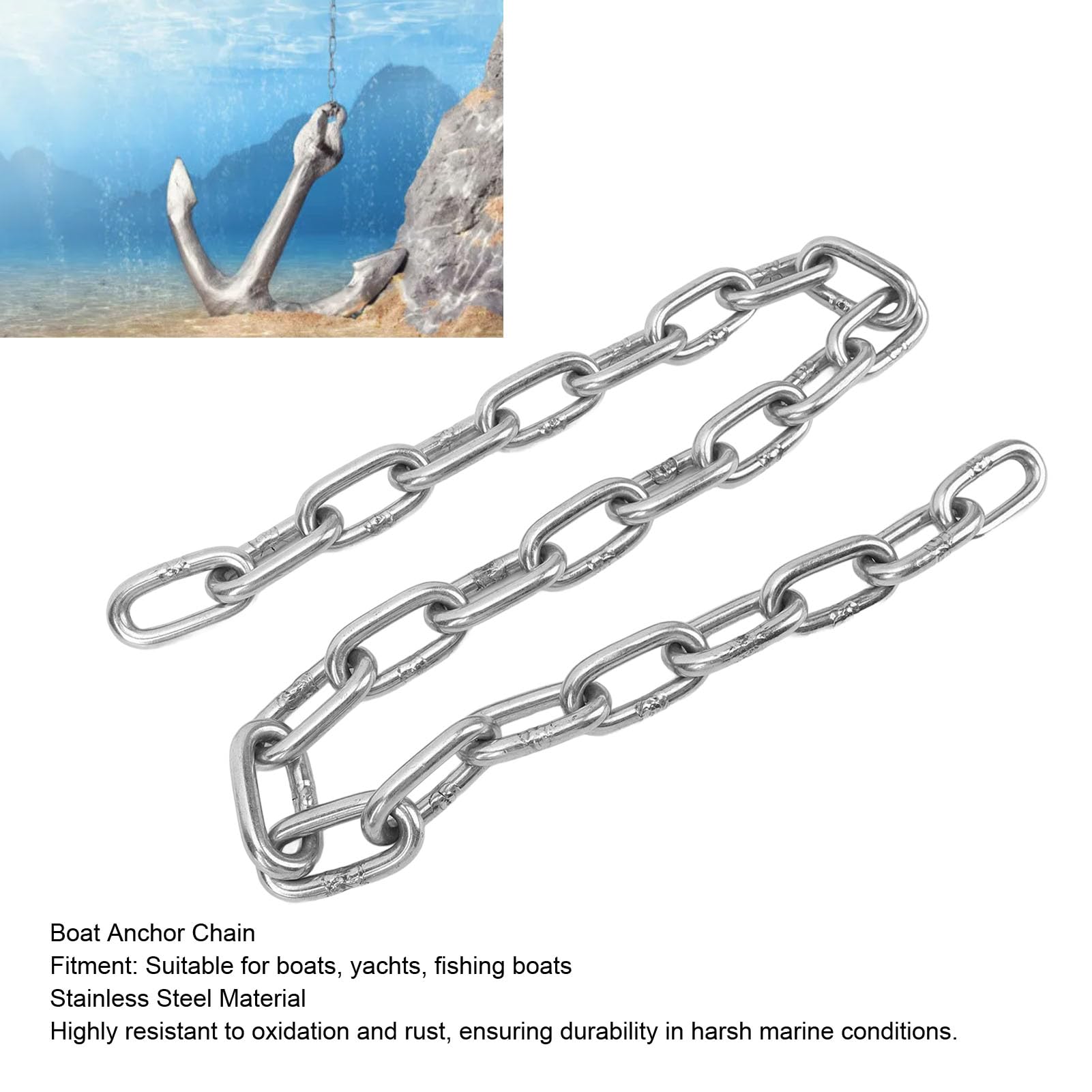 Cadena de Ancla para Barcos, 8 Mm, Acero Inoxidable 316, Grado Marino, Fijación Segura Universal, Reemplazo de Cadena de Plomo de Ancla Versátil para Yates Marinos, Barcos de Pesca