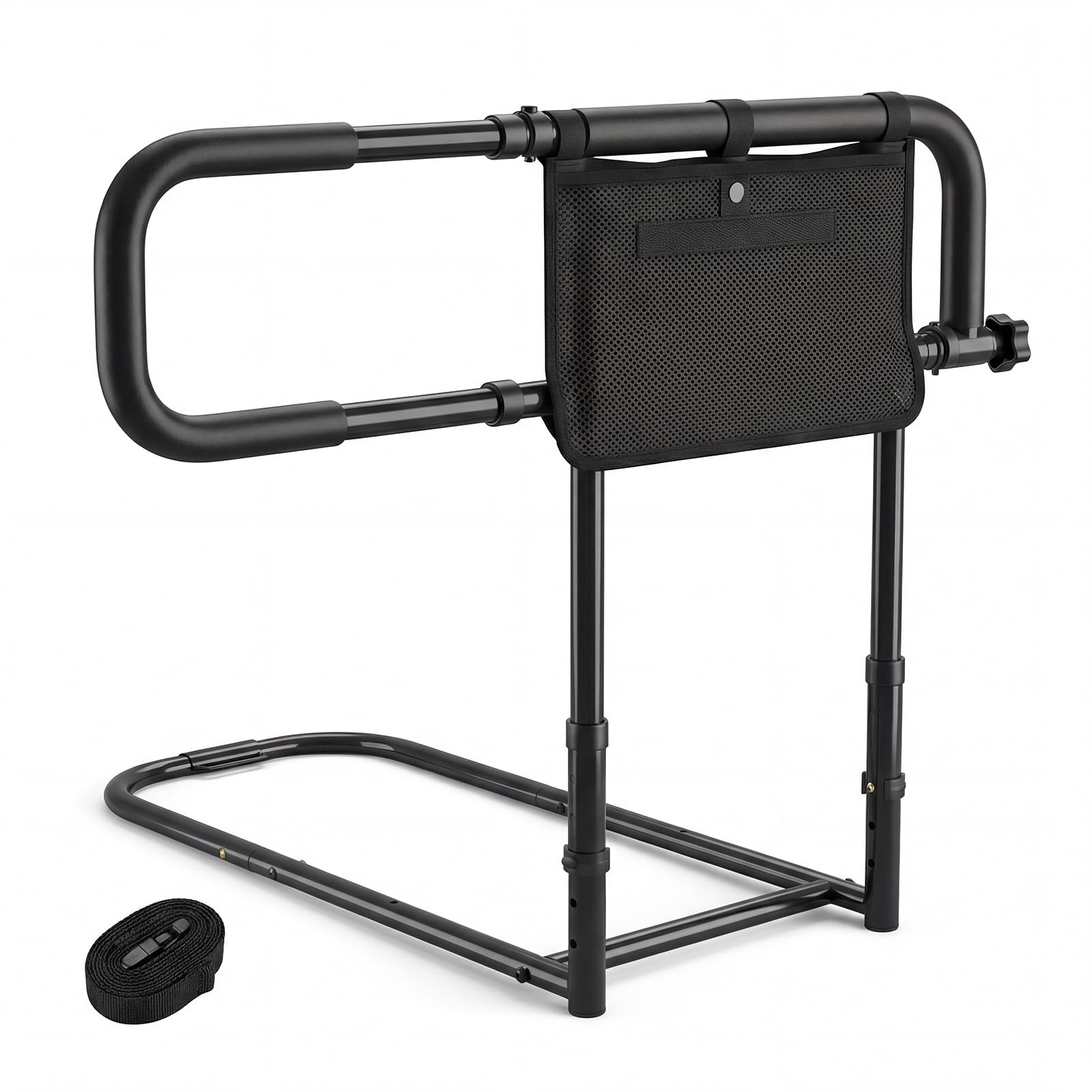 COSTWAY Sponda Letto Anziani Regolabile e Pieghevole, Altezza/Larghezza Aggiustabile, Tasca Rimovibile, Maniglie Imbottite e Base a U, Adatto a Letti King/Queen, Supporto fino a 136 kg (Nero)
