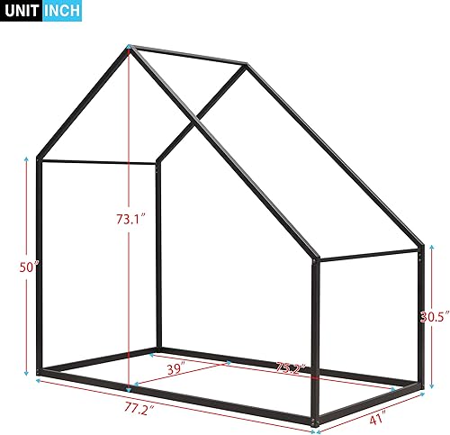 Miniatura 2 de Rhomtree Metal Tent Bed House Bed Frame with Roof Twin Size Solid  Sturdy Metal Loft Bed Nursery Furniture Tent Bed with Versatile Design Play Tent