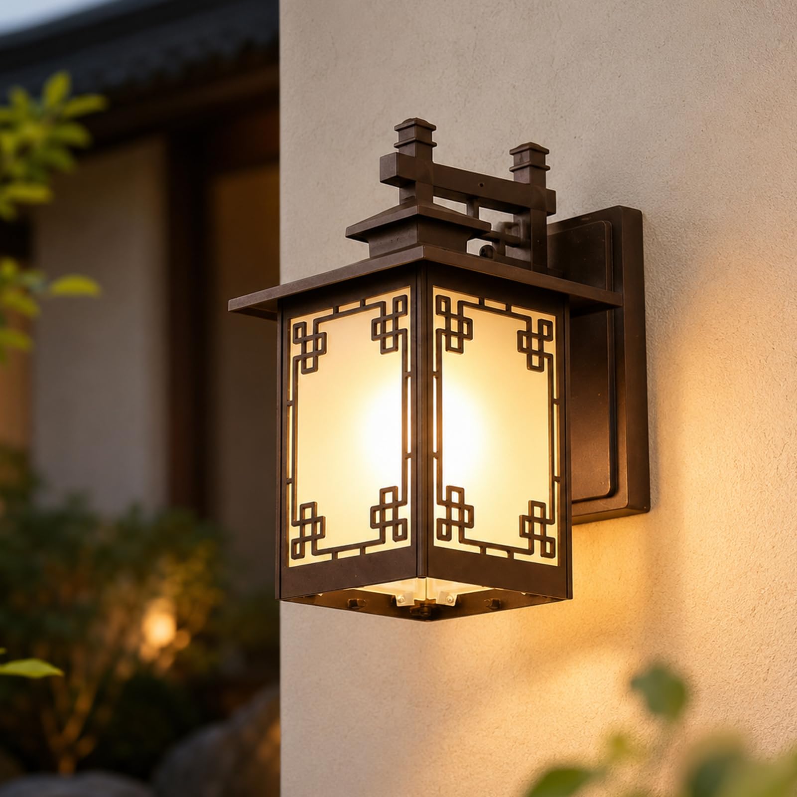 Chinois Rétro Extérieure Applique Murale Étanche En Aluminium En Verre Givré Applique Murale Style Japonais Simple Carré Antique Villa Porte Porte Jardin Terrasse LED Lumières E27 Décoration Lan