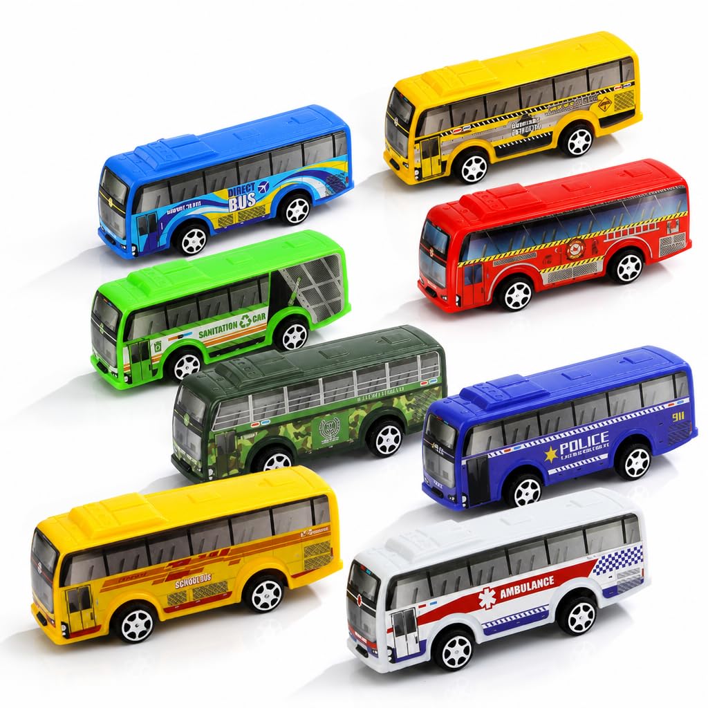 Dfiupdn 8Pcs Retro Bus Models, Mini Pull‑Back Little People Bus Ornaments