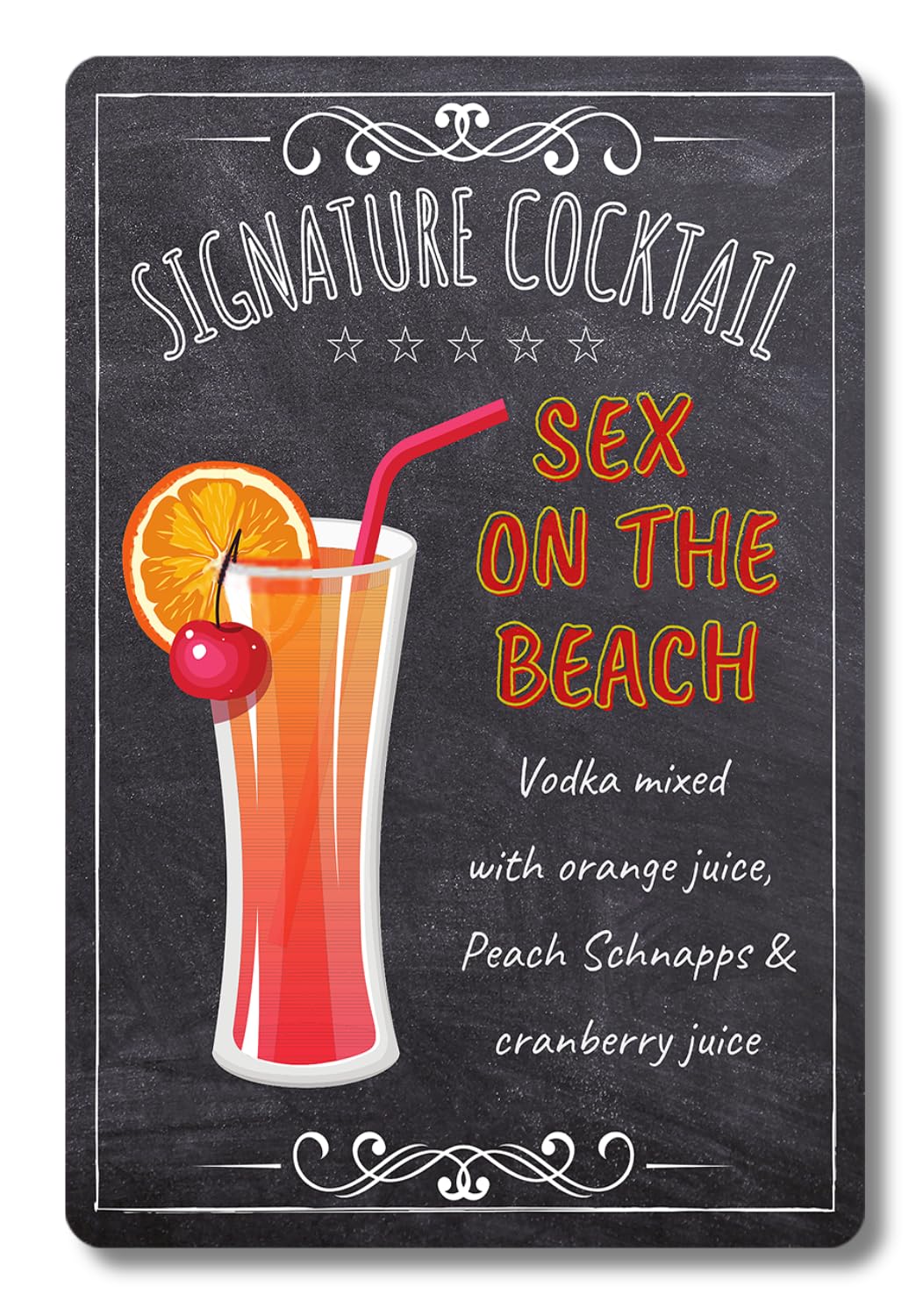 BAR SIGNS Classic Signature Cocktail Recipes Posters, Chalkboard Wall Art for Home Decor, Pub, Tiki Bar, Kitchen, Restaurant (Sex on the Beach)