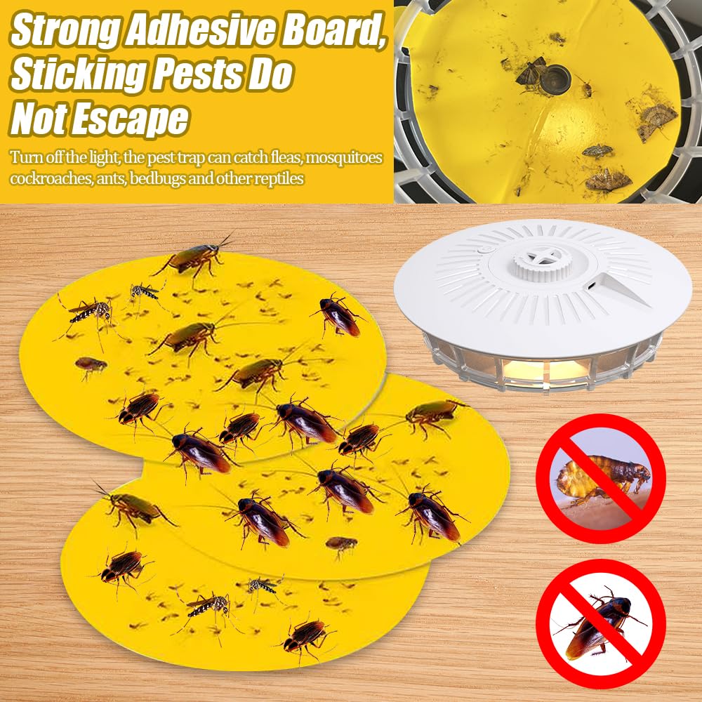 Flohfalle für Wohnung, 2 Pcs Flohlichtfalle Flohfalle für den Innenbereich mit Gelbsticker, Flohfallen Floh Läuse Testsieger Flohlampenfallen mit 4 Lichtmodi für Wohnung Zuhause Teppiche Bettwäsche