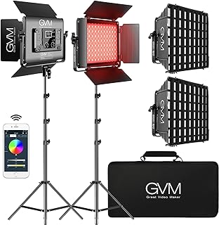 GVM 1000D RGB Led Video Light with 2 Softboxes, Photography Lighting Kit with Bluetooth Control, Full Color Video Lighting Kit with 8 Applicable Scenes, 2 Packs Led Light Panel for Video Shooting