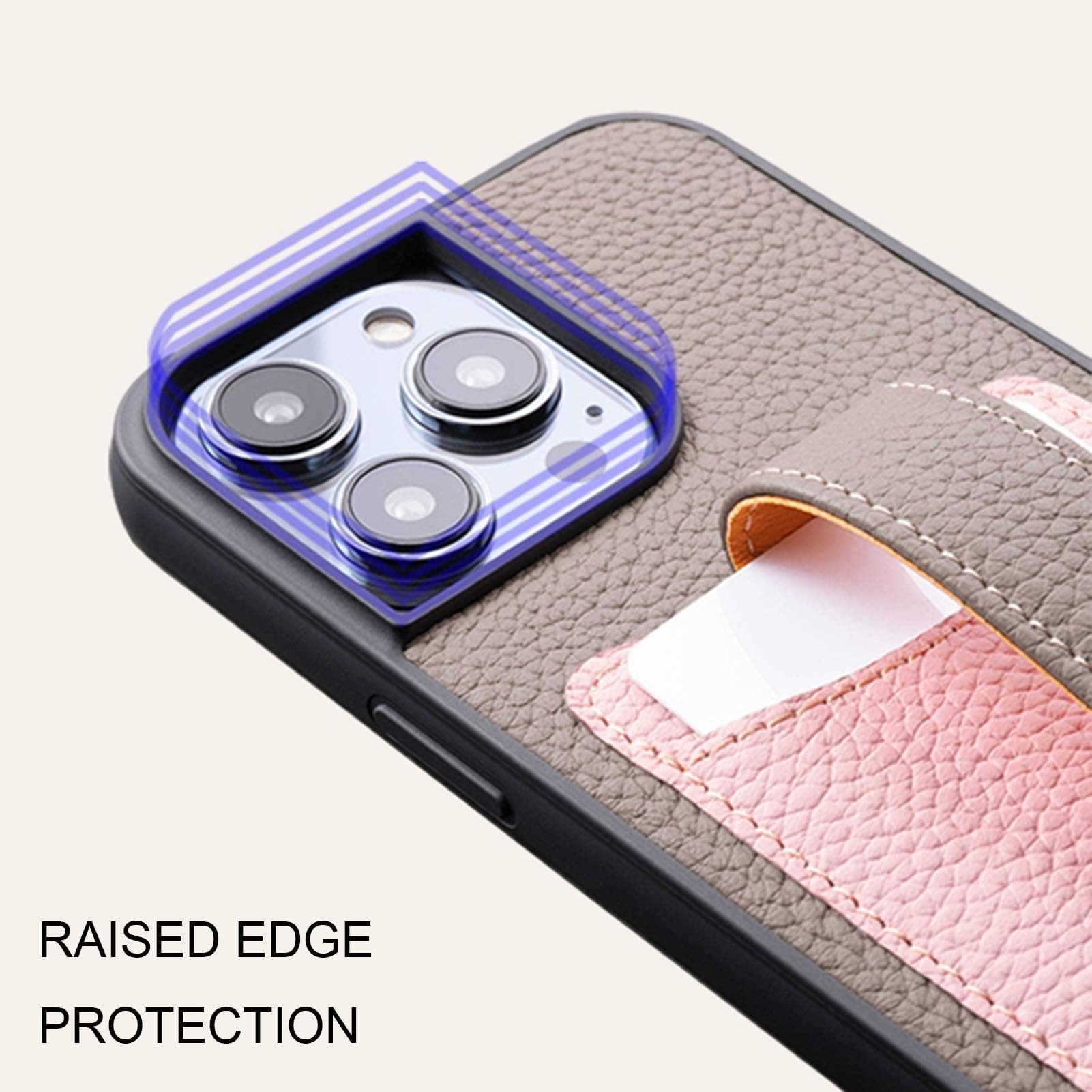 Generico Etui na iPhone 17 Pro Max/17 Pro/17 Air/17, prawdziwa skóra z powłoką zapobiegającą odciskom palców Gniazda na karty Smycz Pasek na rękę (szary, 17 Pro)