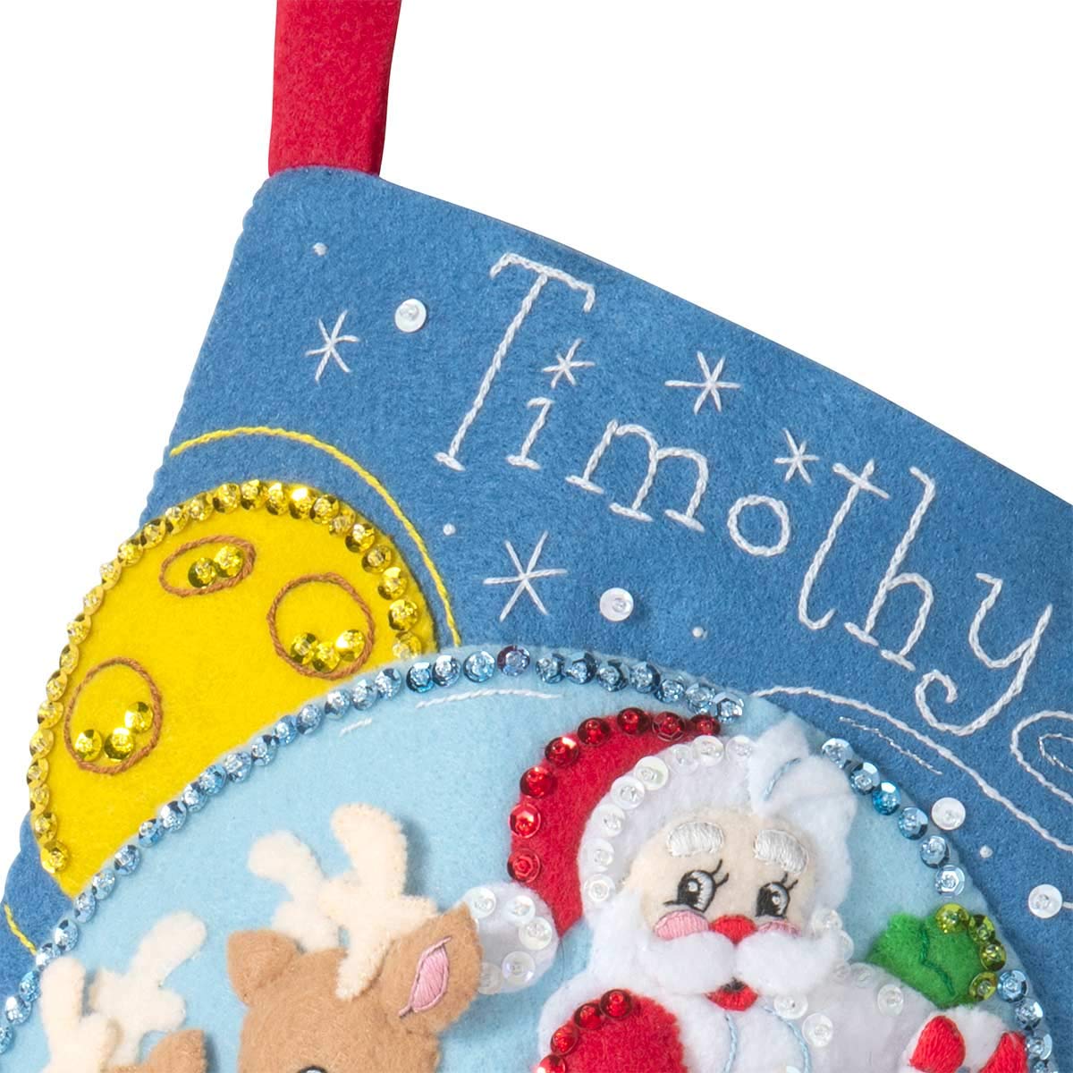 Bucilla Kit de medias navideñas con apliques de fieltro, cohete de Papá Noel, 45,72 cm