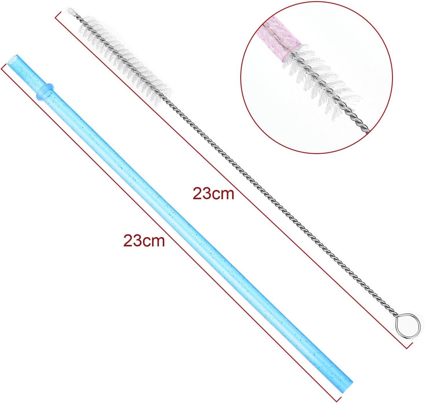Hestya 25 Pcs Glitter Reusable Plastic Straws 9 Inches Long Hard Plastic Straws with Brush 6 Colors Translucent Replacement Drinking for 16oz-30 oz Tumblers