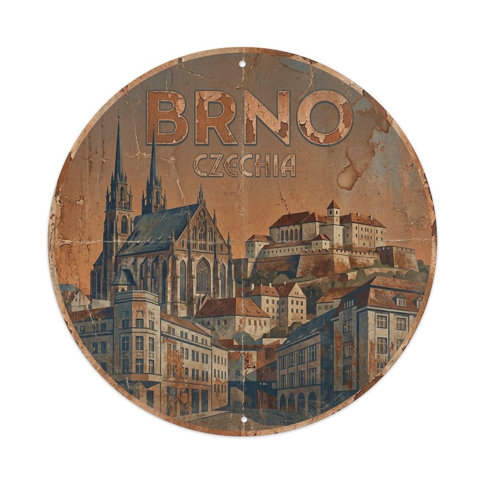 Czechia Vintage Travel Brno Vintage Metal Tin Sign Plaque Wall Decor for Cafe, Club Bar, Office, Garden Metal Poster 8x8Inch