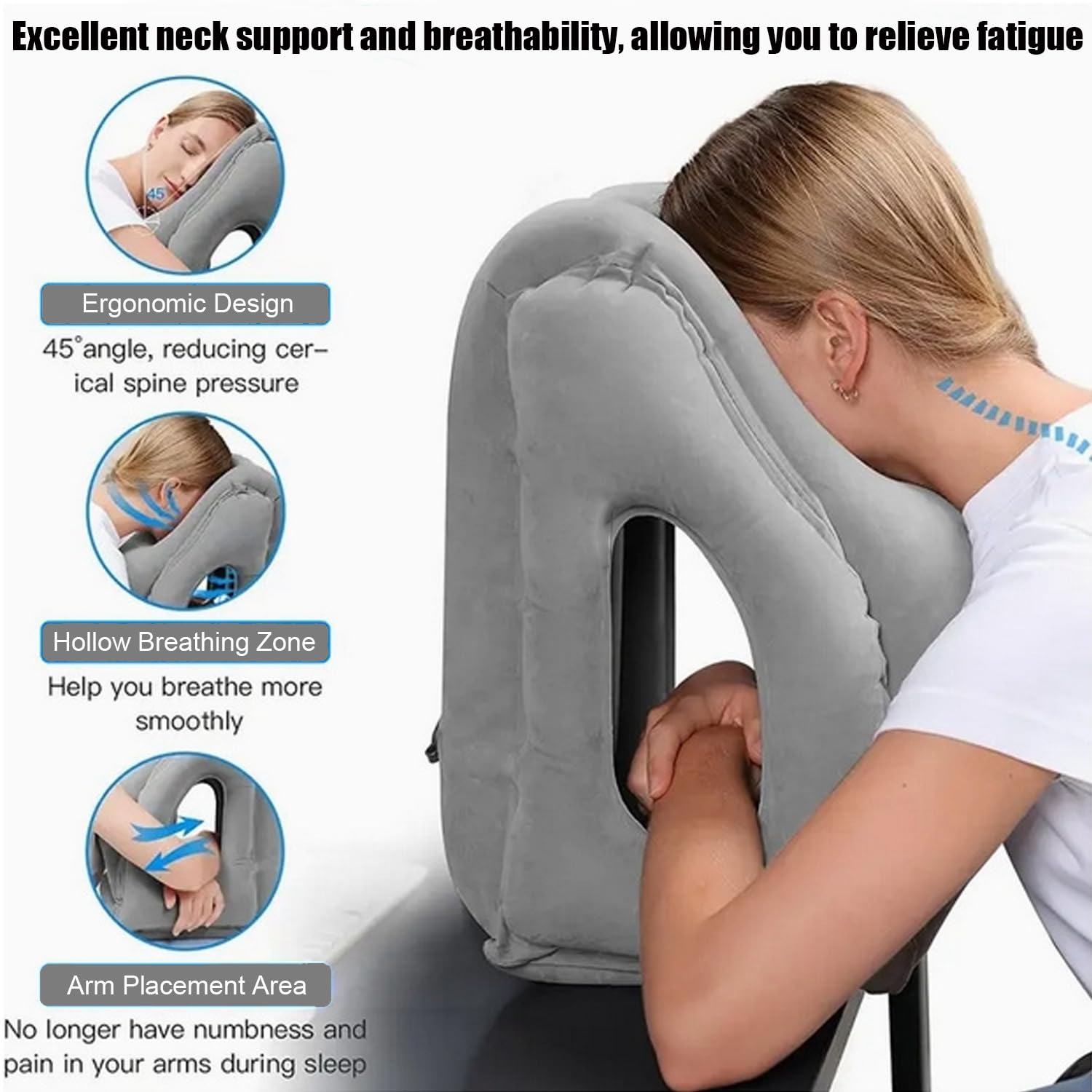 MFMYEE Inflatable Airplane Neck Pillow - Generic Foldable Flight Pillow, Inflatable Travel Pillows for Airplanes?Travel Pillows for Adults, Neck Support, Airplane Travel Essentials