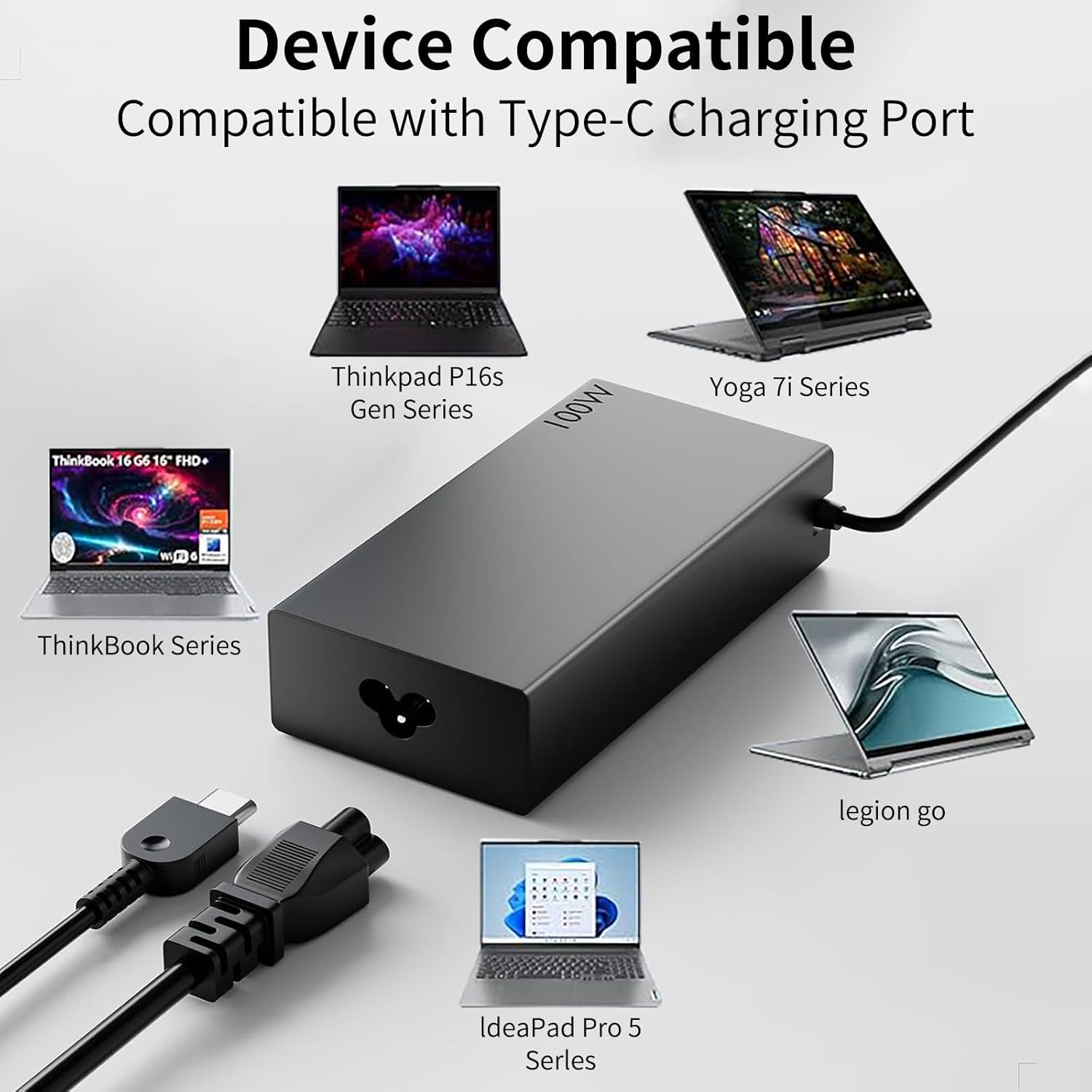New Slim 100W USB C Laptop Charger Compatible with Lenovo Thinkpad/ThinkBook/Yoga/ldeapad ADL100YLC3A,ADL100YDC3A Computer Type C Fast Charging Power Cord Ac Adapter