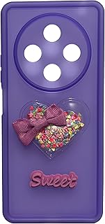 جراب خلفي من السيليكون الناعم ممتص للصدمات من البولي يوريثين الحراري لحماية الكاميرا مع جليتر على شكل قلب لموبايل شاومي ريدمي 14C (ارجواني شفاف)