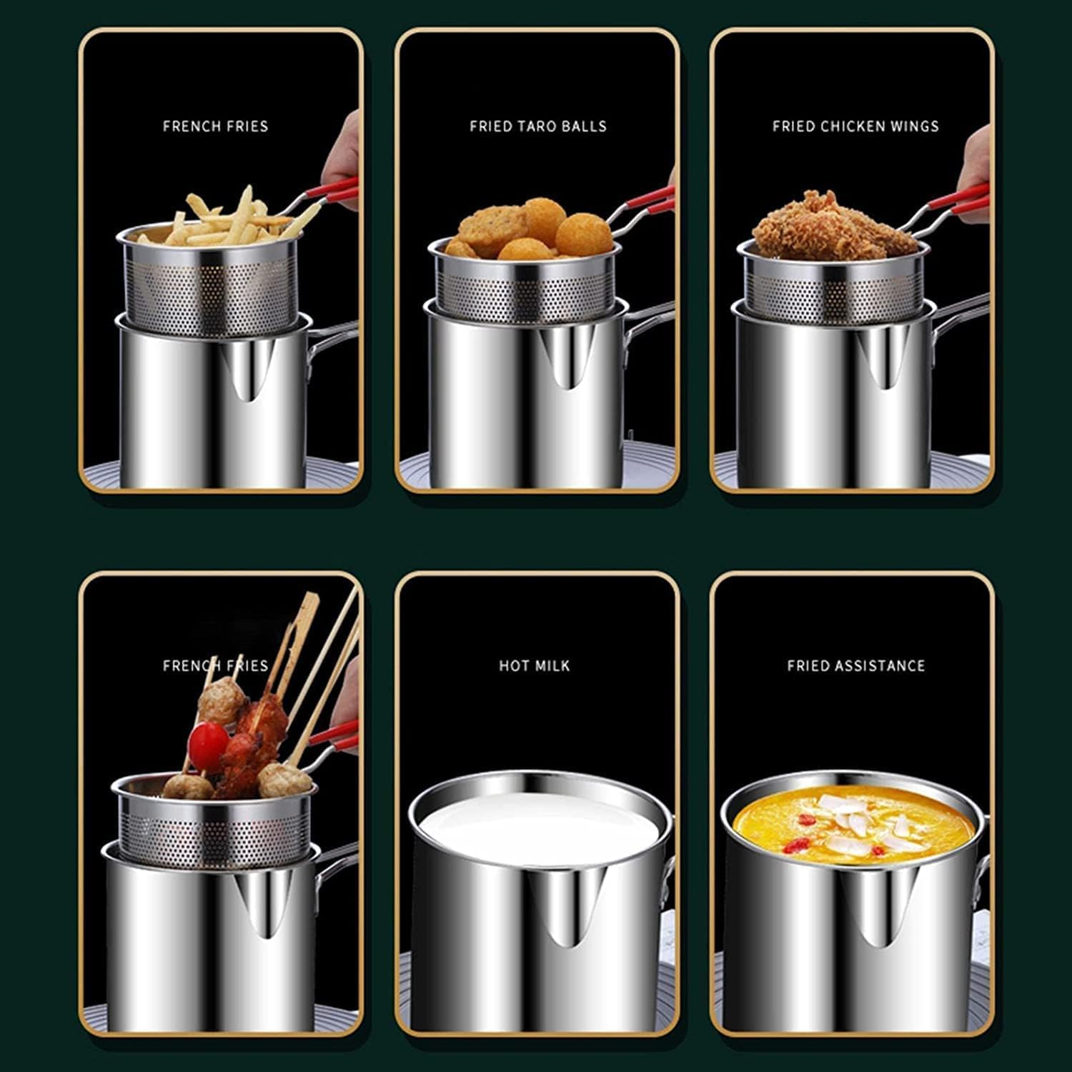 Stainless Steel Deep Frying Strainer & Oil Basket with Fryer Tong | French Fries Basket, Fry Pan, Deep Fryer, Food Strainer Colander, Potato Chips Rack, Mini Mesh Pot, Chicken Fryer for Kitchen 3