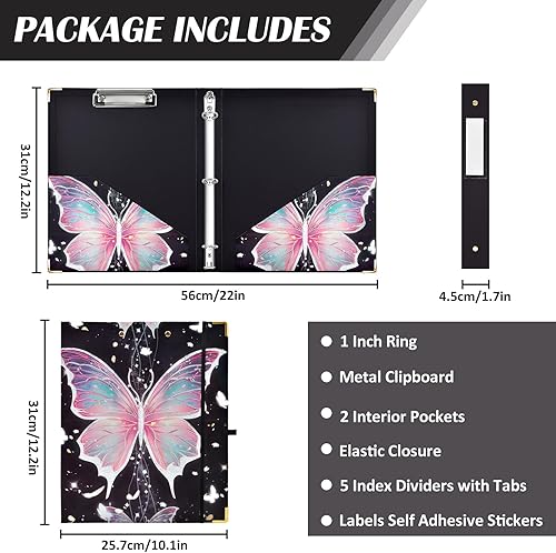 Miniatura 8 de Carpeta de 3 anillos de 1 pulgada, carpeta de tres anillos para carpeta decorativa de papel A4 con 5 separadores de pestañas para suministros de