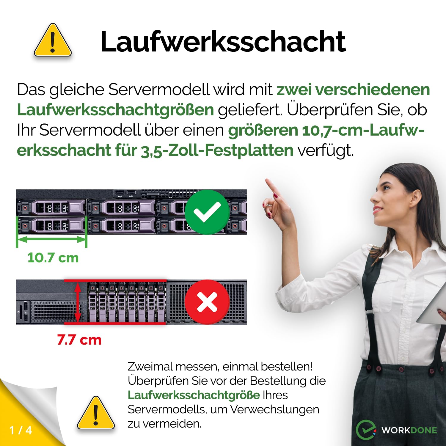WORKDONE 4er-Pack - 3,5-Zoll Festplatten-Caddy - kompatibel für Dell PowerEdge Server - Handbuch - Aufkleber für Vorderseite - Schraubendreher - Schrauben für Festplattenfach