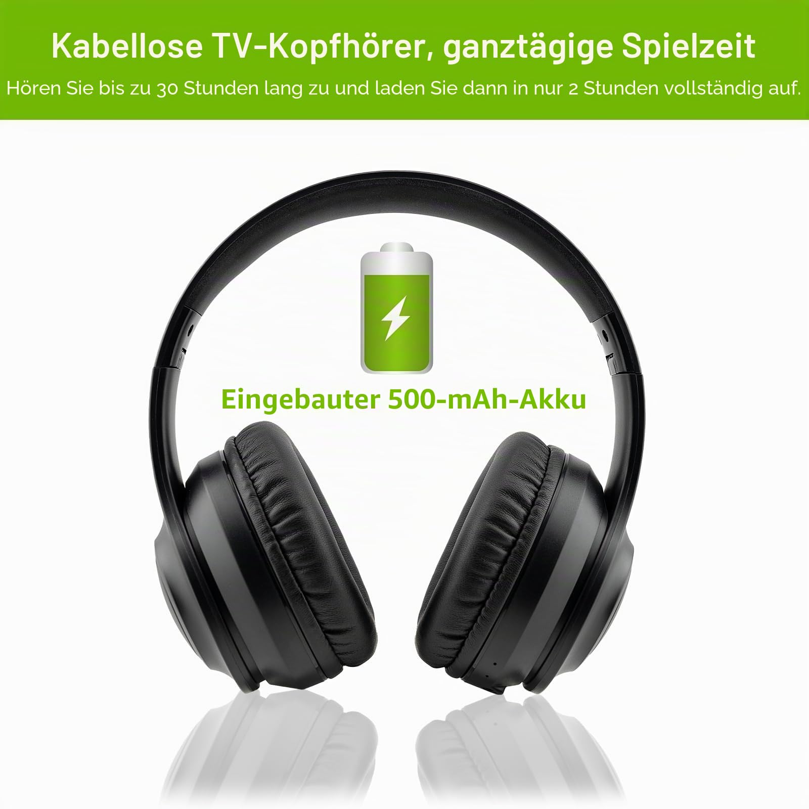 Kabellose TV-Kopfhörer mit Sender, Geräuschunterdrückung Kabellose TV-Kopfhörer für Senioren, HD-Stereo-Sound Bluetooth-Fernseh-Headset, Keine Audioverzögerung, 30 Stunden Spielzeit, Plug-and-Play