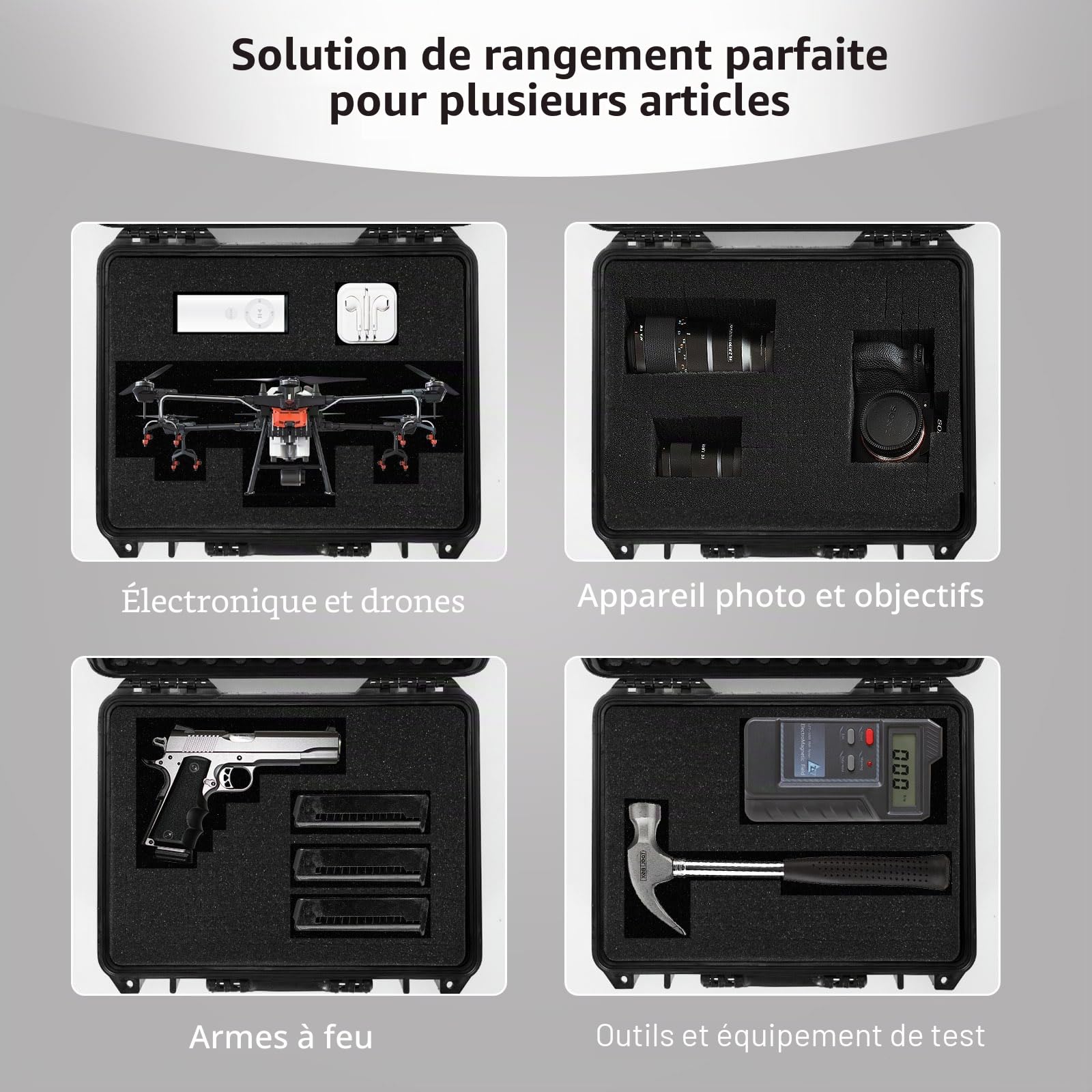 SOARS Malette de Rangement, Valise Étanche avec Mousse Adaptable & Valve de Compensation de Pression, Boîte Rangement Appareil Photo, pour Outils, Gopro, Objectifs & Accessoires (18")