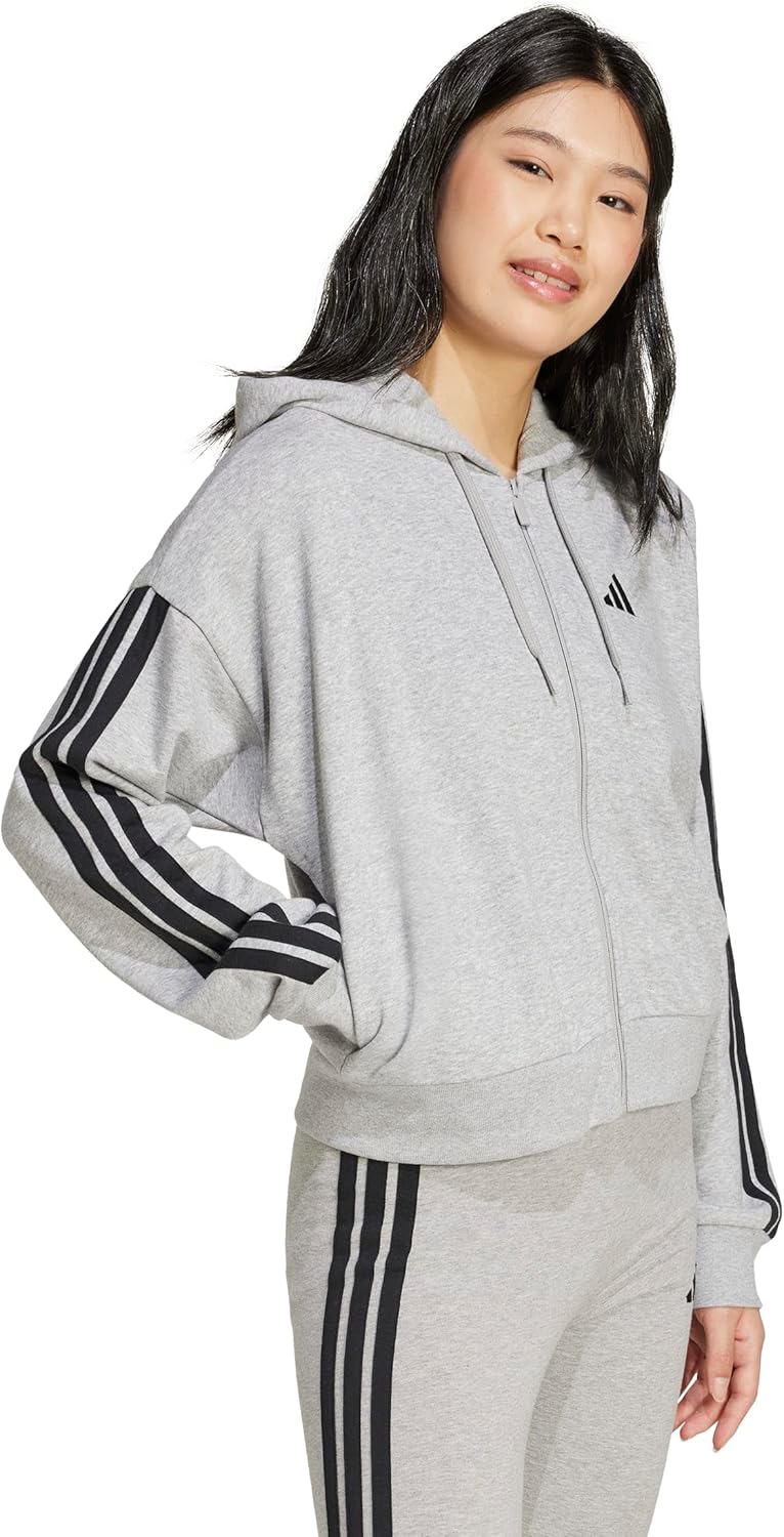 adidas womens Essentials 3-stripes French Terry Full-zip Hoodie - Image 2