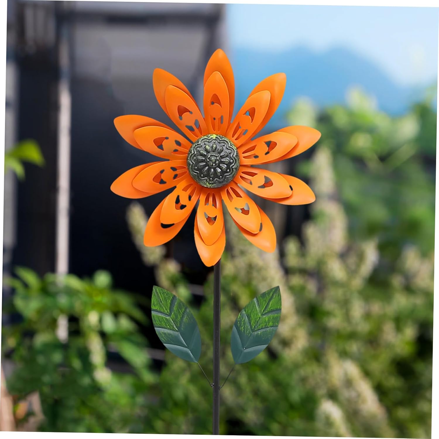 Large Flower Windmill Ornament Rotatable Garden Decor for Outdoor Spaces Unique Design for Lawn and Patio Enhancements