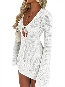 ANRABESSWomens Swimsuit Crochet Swim Cover Up Summer Bathing Suit Swimwear Hollow Out Mesh Knit Beach Dress Vacation Outfits