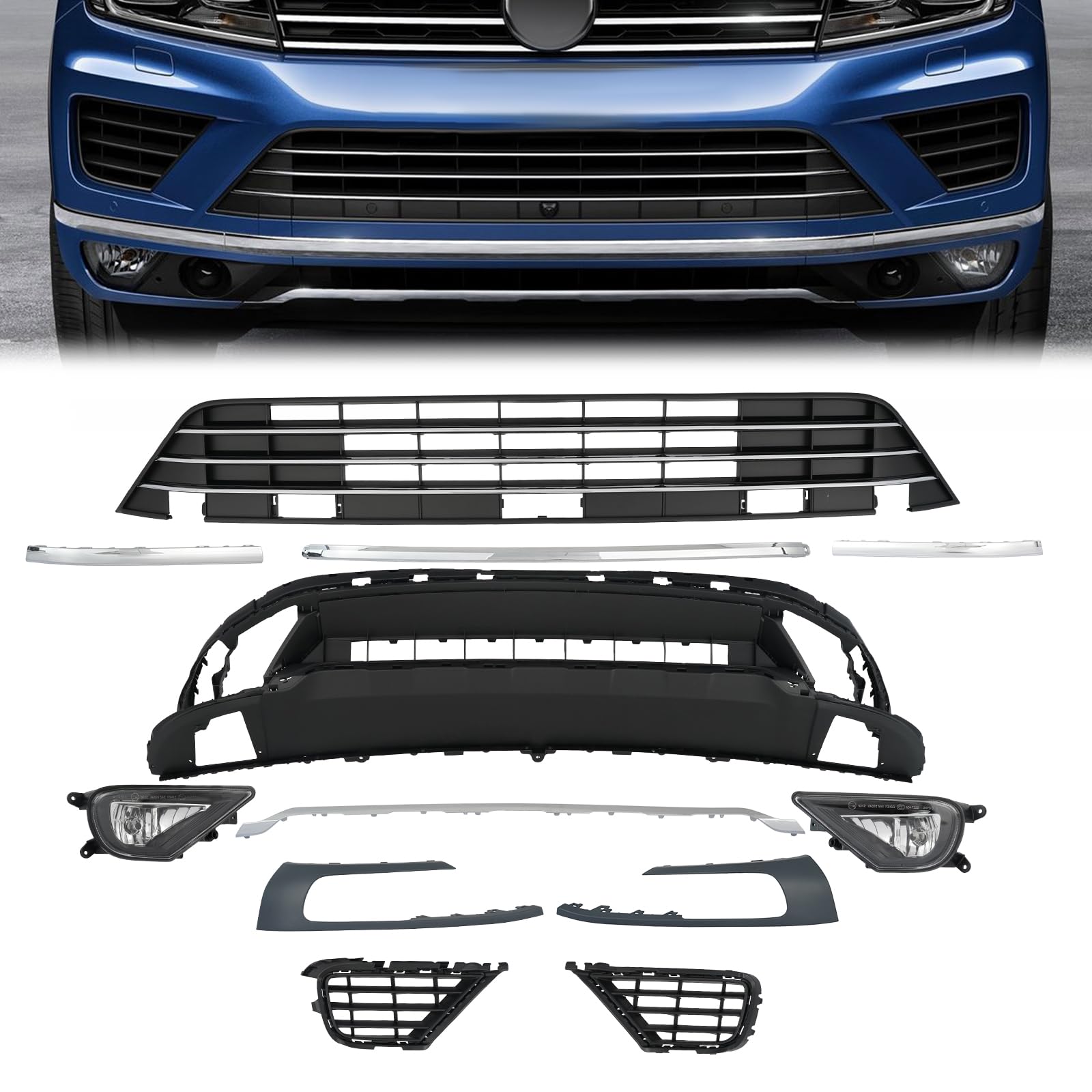 Front Bumper Lower Spoiler Trim Set Compatible with 2015-2017 Volkswagen Touareg