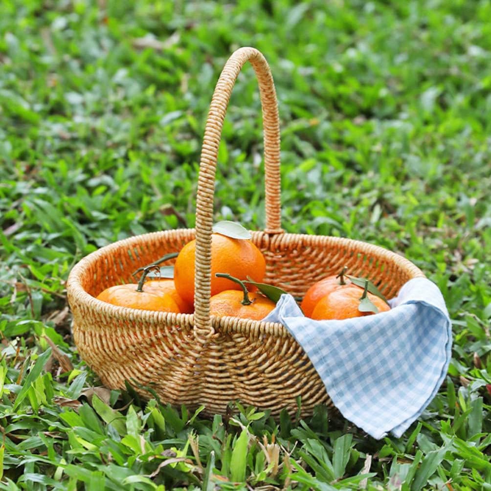LIFKOME Imitation Rattan Basket Plastic Rattan Picnic Basket Easter Flower Basket with Handle Woven Storage Basket for Home Wedding Decoration 24cm Hand Woven Snacks Basket