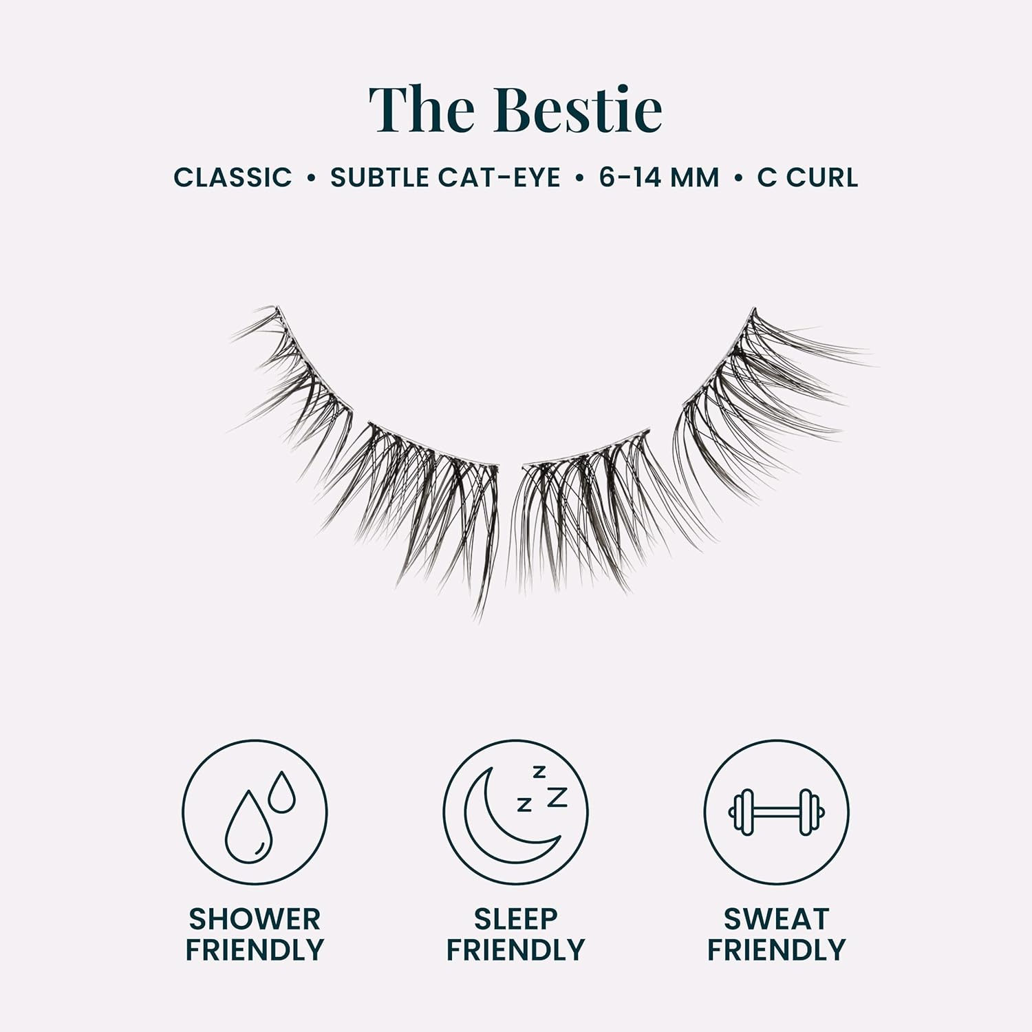 FlutterHabit The Bestie prepTECH Classic 6 Pair Underlash Extensions, 6–14mm Tapered Lash Clusters, Reusable Under Lash Eyelashes for At Home Application, Light Volume Cat Eye, Adhesive Required