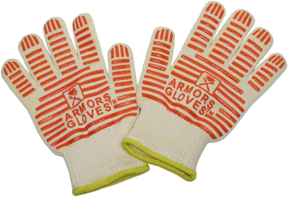 Armors Kevlar Heat Resistant Grill Gloves,1 Pair,Red Stripe